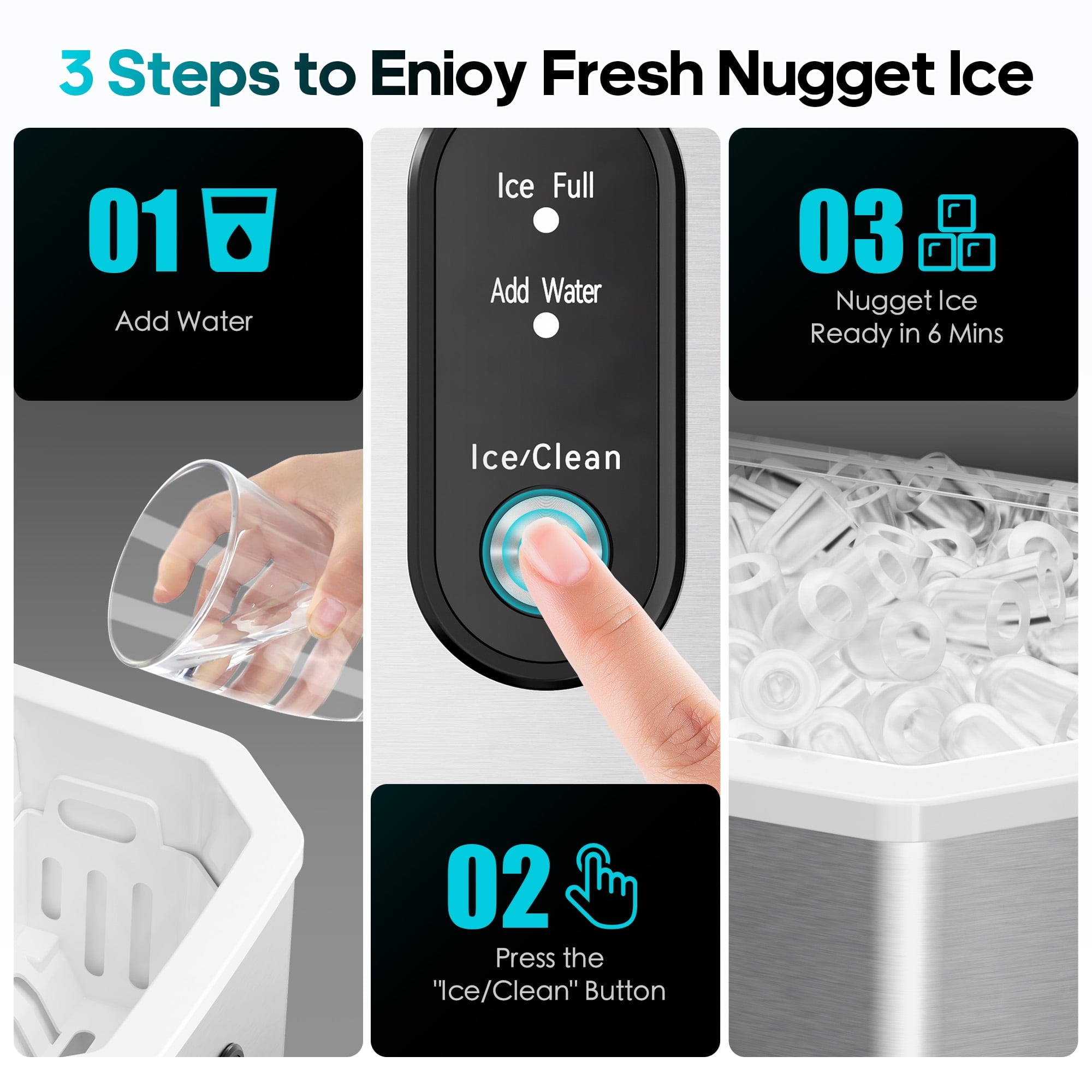 Fenbeli 26lbs/24H Countertop Ice Maker Machine with Handle, Portable Ice Maker Machine with Auto-Cleaning, Silver