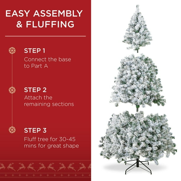 Fenbeli 7.5ft Snow Flocked Hinged Artificial Christmas Tree without Lights, White