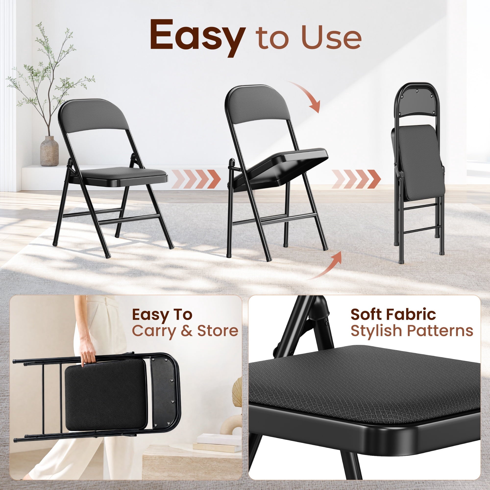 Fenbeli 10 Pack Folding Chairs Comfortable Folding Chair Set for Events, Meetings, and Everyday Use, Black