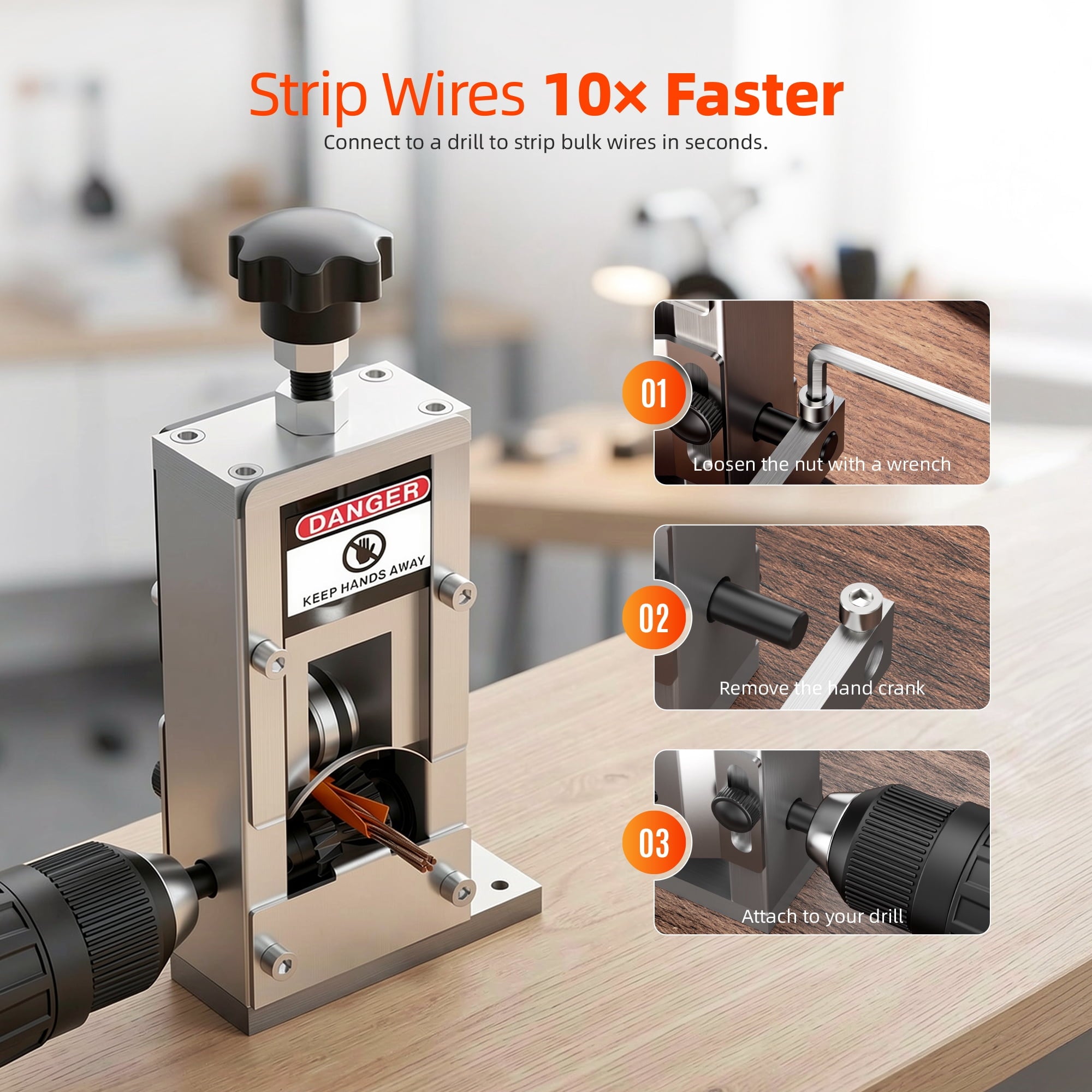 Fenbeli Manual Wire Stripping Machine 0.06-1in with Hand Crank and Drill Powered for Scrap Copper Recycling, White