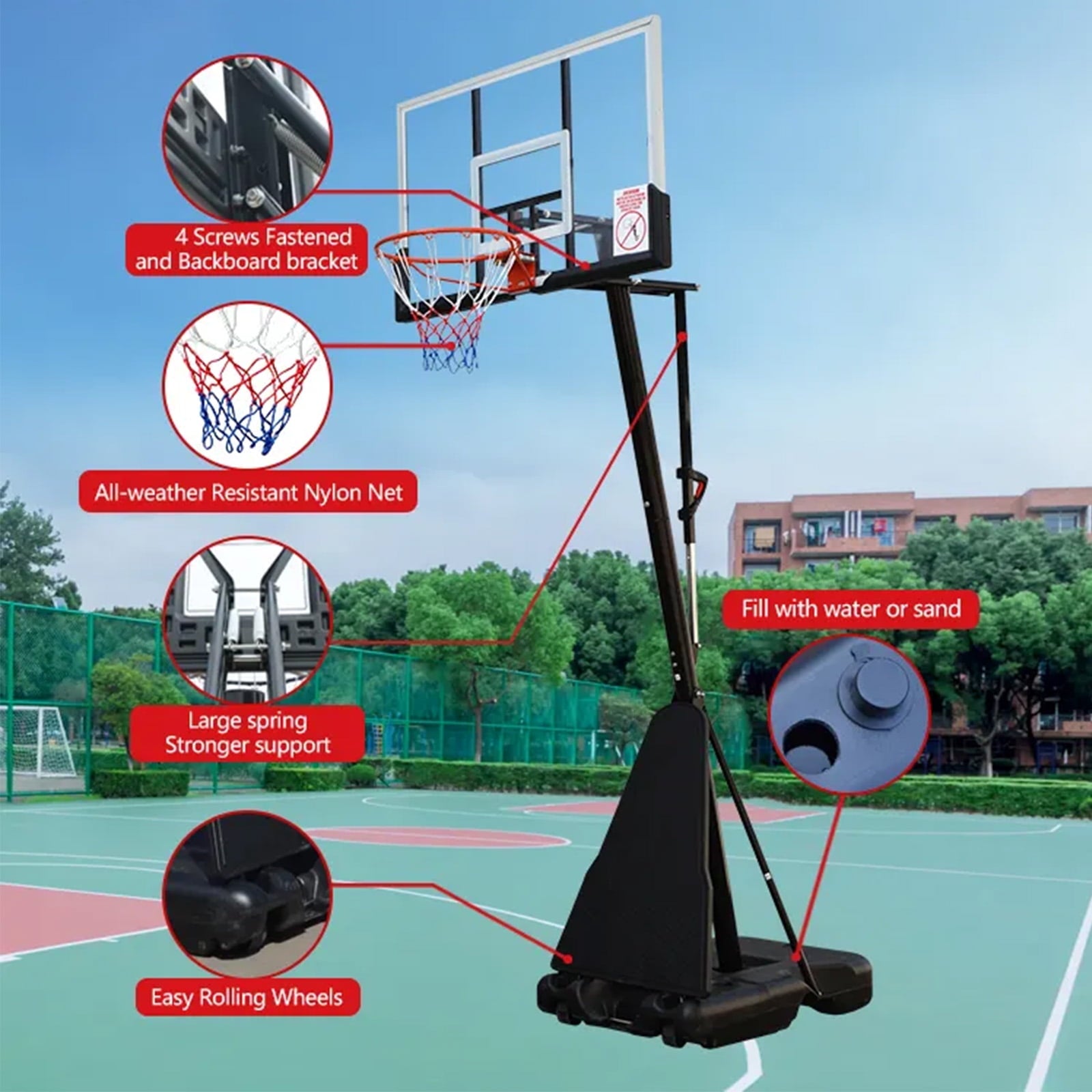 Fenbeli 44in Portable Basketball Hoop with Polycarbonate Backboard