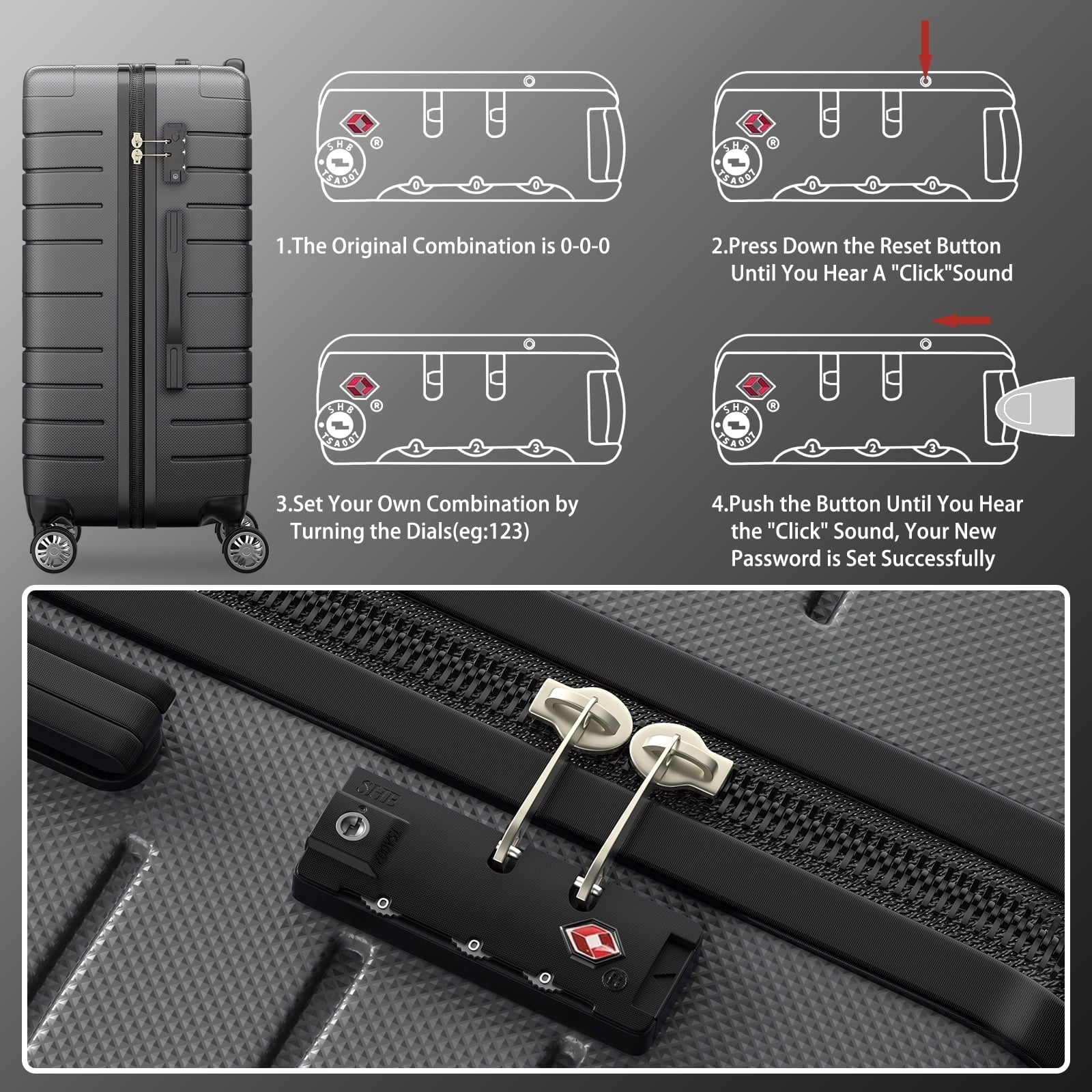 Fenbeli 3 Piece Luggage Sets with TSA Locks Hardside Suitcase Set with Spinner Wheels 20in24in28in Gray