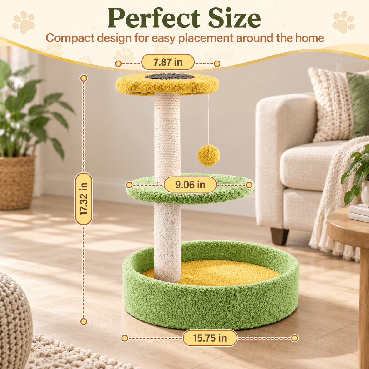 Fenbeli 17 Cat Tree Tower Cat Condo with Sisal Scratching Posts Multi-Level Cat Tower for Indoor Medium Cats, Green