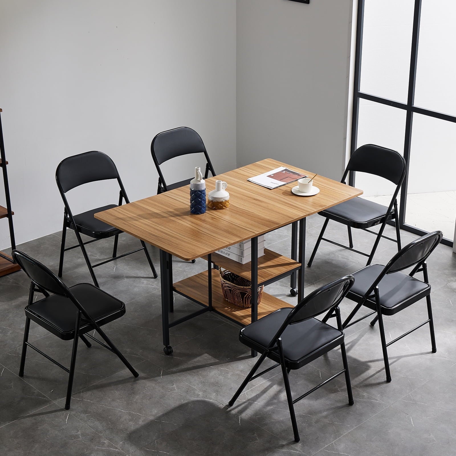 Furnibear 6 Pack Folding Chairs, Leather Padded Cushion Chairs with Comfortable Cushion and Stainless Steel Frame for Home and Office, for Indoor Events,Black