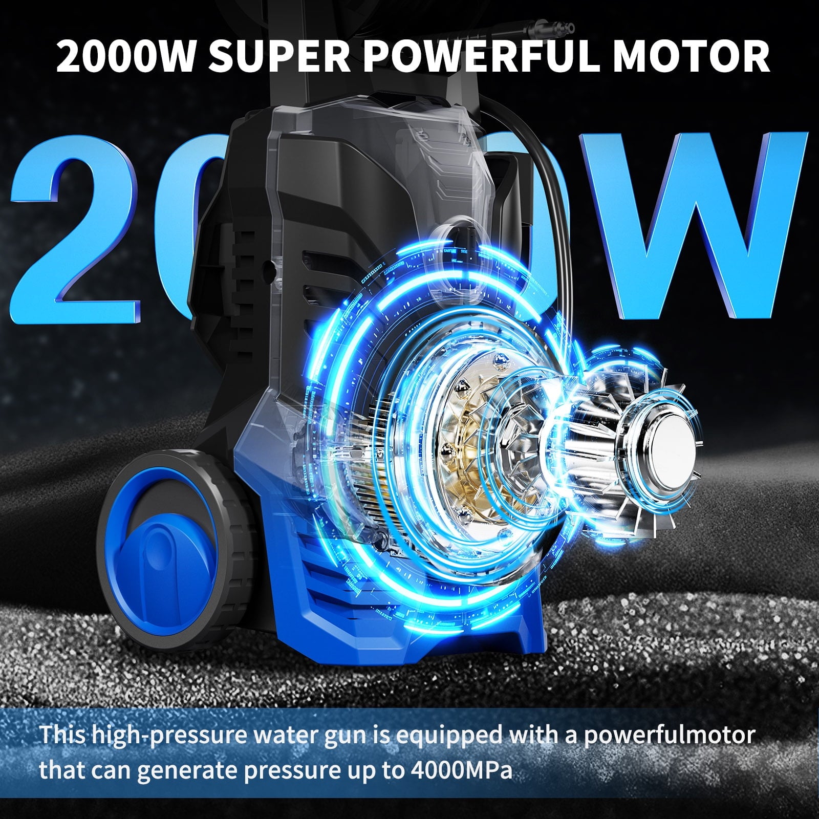 Fenbeli 3800 PSI Electric Pressure Washer - Lightweight with Wheels, Easy to Assemble, 2.0GPM, Includes 5 Nozzles for Cars, Fences, Driveways,Blue