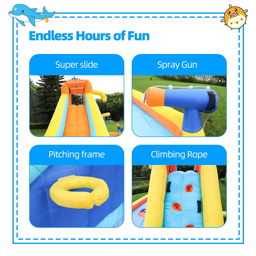 Fenbeli Inflatable Water Slide with Spray Pool, 2 Water Guns, Climbing Wall, Basketball Hoop, and Inflatable Bounce House with 450W Blower