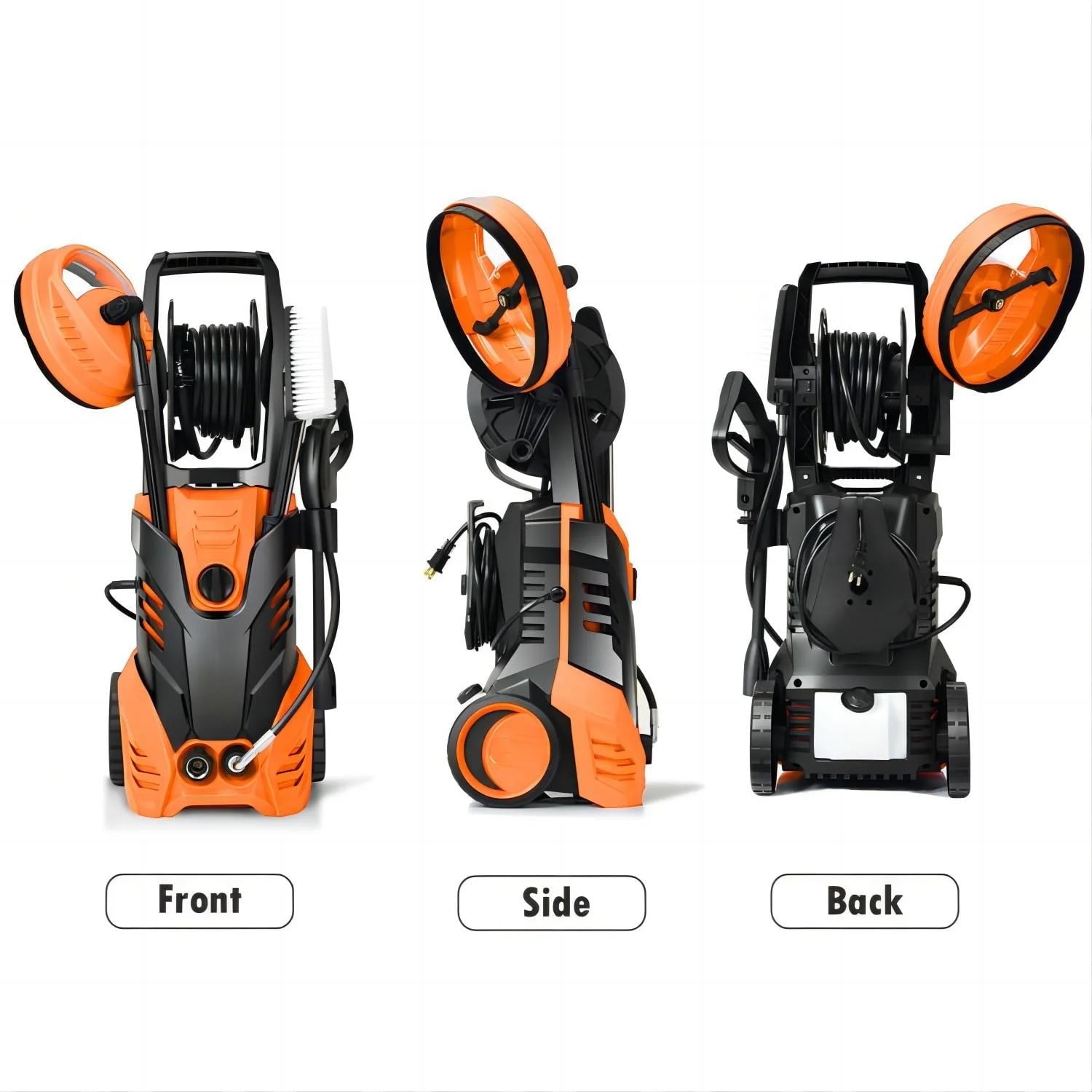 Electric Pressure Washer, 3800PSI 2.6 GPM Power Washer Machine with Hose Reel,4 Quick Connect Nozzles, Foam Cannon, for Cars, Patios, and Floor Cleaning,Orange