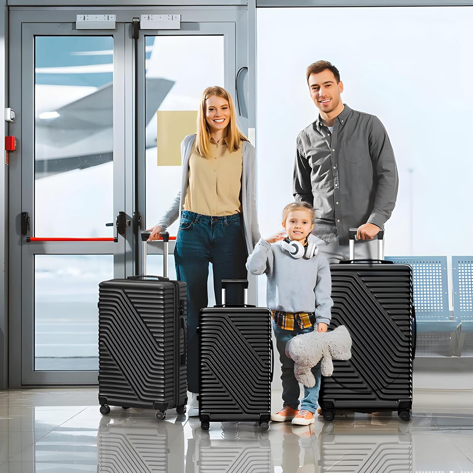 Fenbeli 3 Piece Luggage Sets with TSA Locks Lightweight Hardside Suitcase Set with Spinner Wheels Black