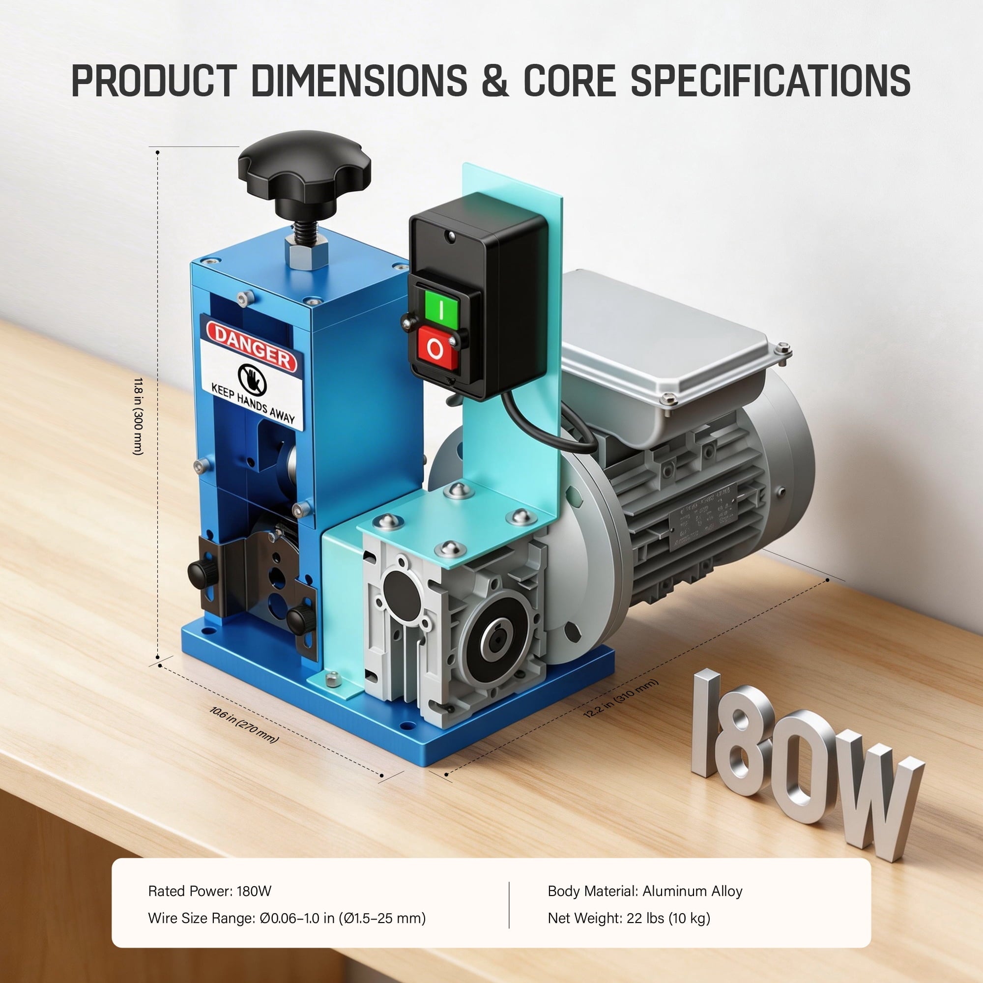 Fenbeli Electric Wire Stripping Machine 0.06-1in Automatic Powered Cable Stripper for Scrap Copper Recycling, Blue
