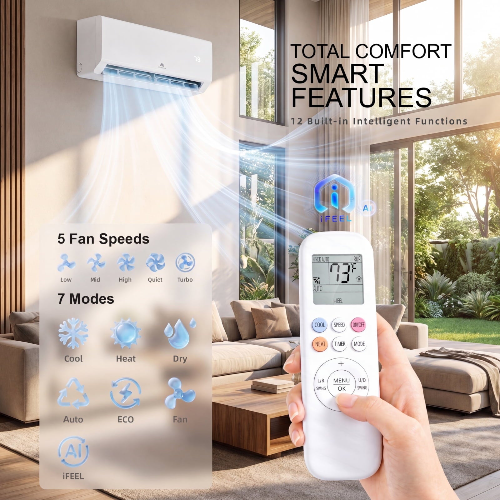 Aircold 12000 BTU Mini Split Air Conditioner and Heater, 208/230V 22 SEER2 Energy Saving Ductless Inverter AC Heat Pump with WiFi, Cool and Heat up to 750 Sq.Ft