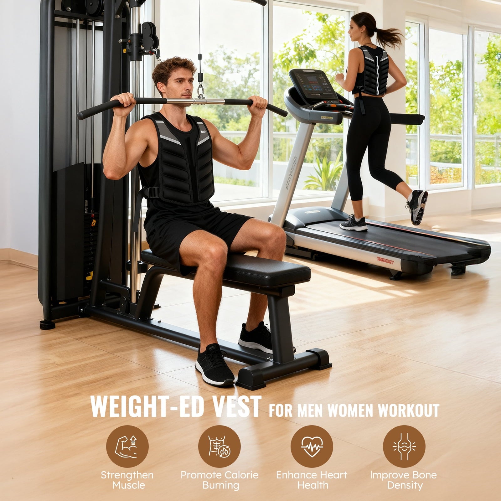 Fenbeli Weighted Vest 15lb/20lb for Men Women, Adjustable Body Weight Vest with Iron Sand, Reflective Stripes, Breathable Padded Shoulder Training Vest for Running Walking Workout, Black