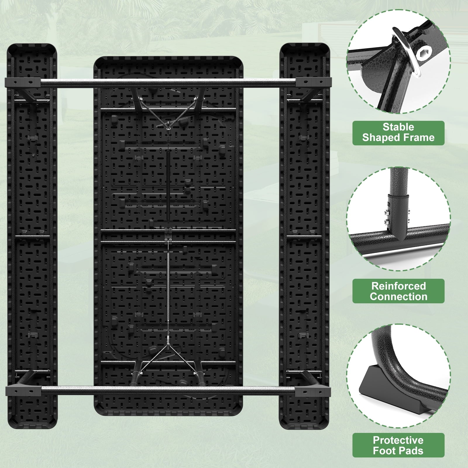 Fenbeli 6-Foot Outdoor Folding Picnic Table, Black