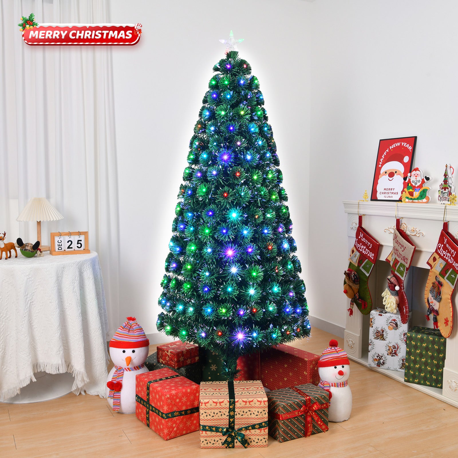 Fenbeli 6' Tall Pre-Lit Fir Artificial Christmas Tree with 235 Lights and 235 Tips Christmas Decoration Green