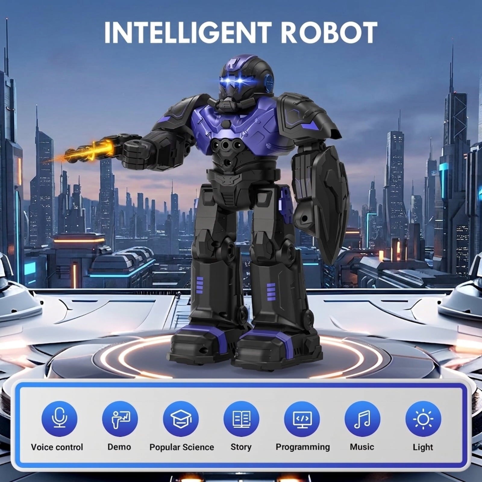Fenbeli Gesture Sensing Remote Control Robot Toy for Kids, Interactive RC Robot with Dancing, Music, Shooting and Early Learning, Rechargeable Electronic Toy, Purple