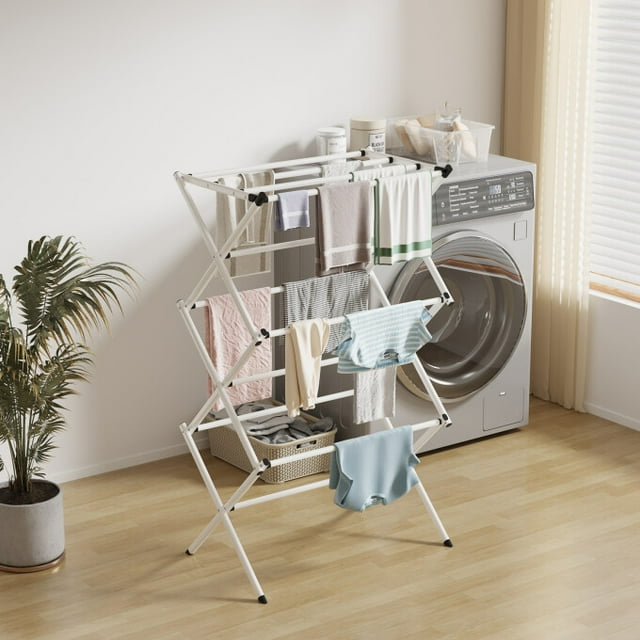 Folding Clothes Drying Rack, Dry Laundry and Hang Clothes,Towel Rack for Storage, White