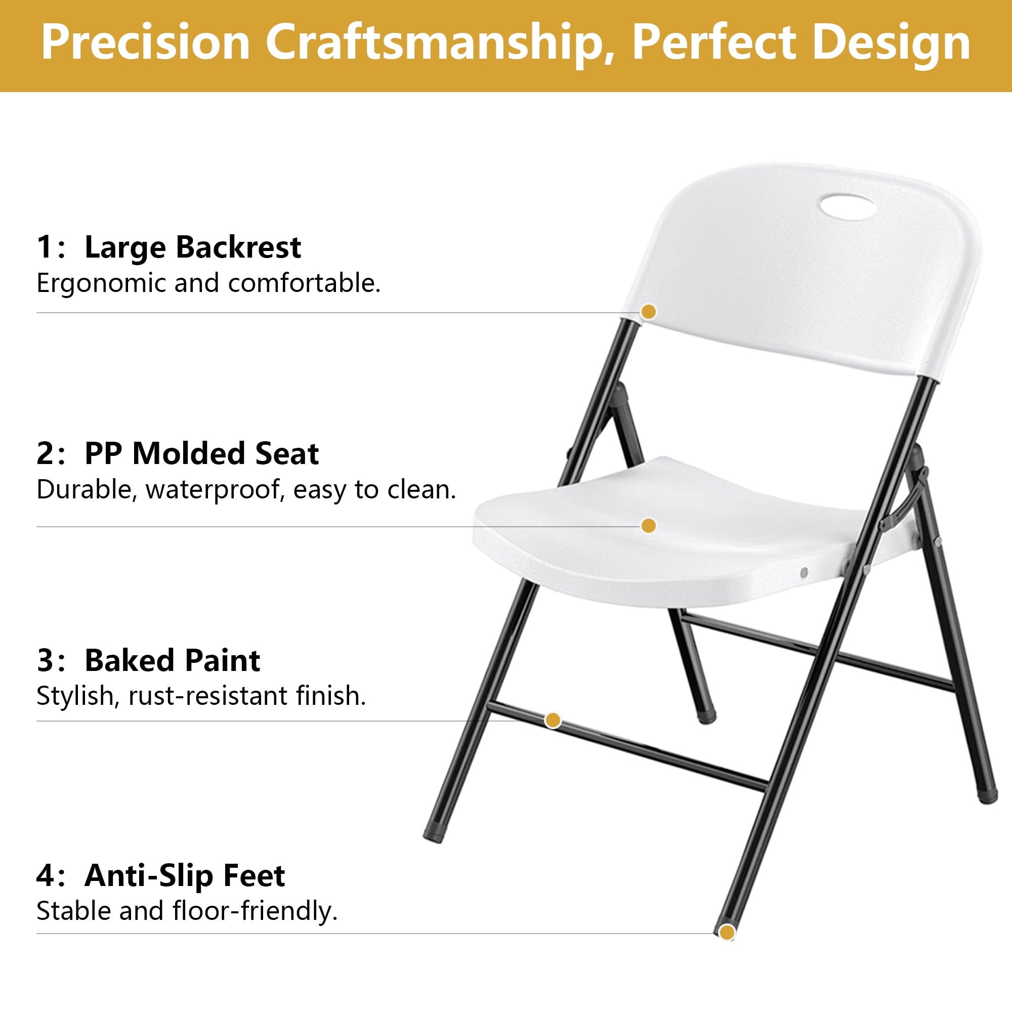 Fenbeli Folding Plastic Chair, 6-Pack, White
