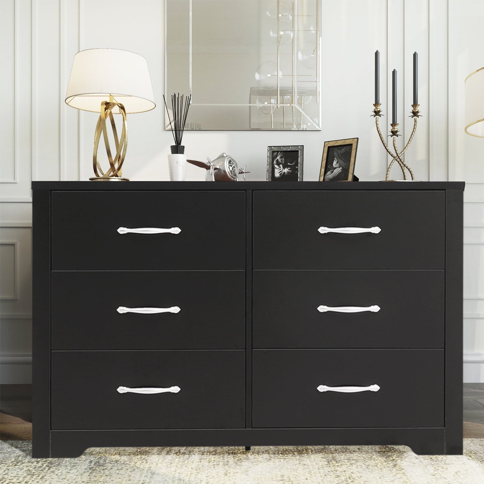 Fenbeli 6 Drawer Dresser, Black Finish