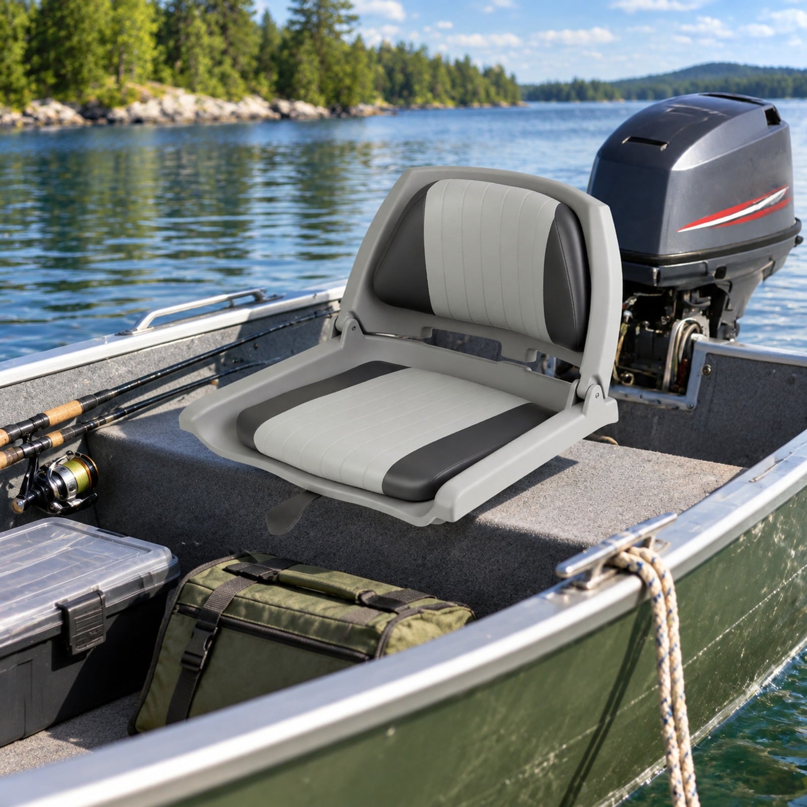 Fenbeli Boat Seat Folding Low Back Boat Chair with Marine-Grade PVC, 330 lbs Capacity, PP PVC Sponge Frame, 20 x 19.5 x 15.5 Footprint, Gray