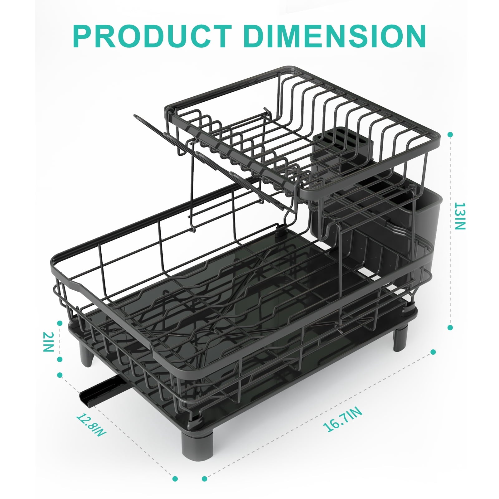 Fenbeli 2-Tier Dish Drying Rack with Drainboard, Rustproof Dish Rack with Utensil Holder & Swivel Spout, Large Kitchen Dish Drainer for Counter