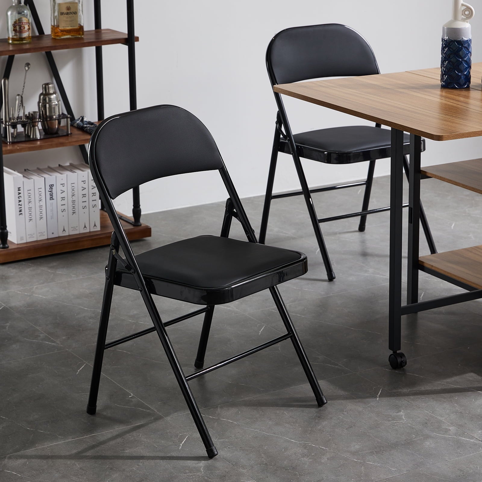 Furnibear 6 Pack Folding Chairs, Leather Padded Cushion Chairs with Comfortable Cushion and Stainless Steel Frame for Home and Office, for Indoor Events,Black