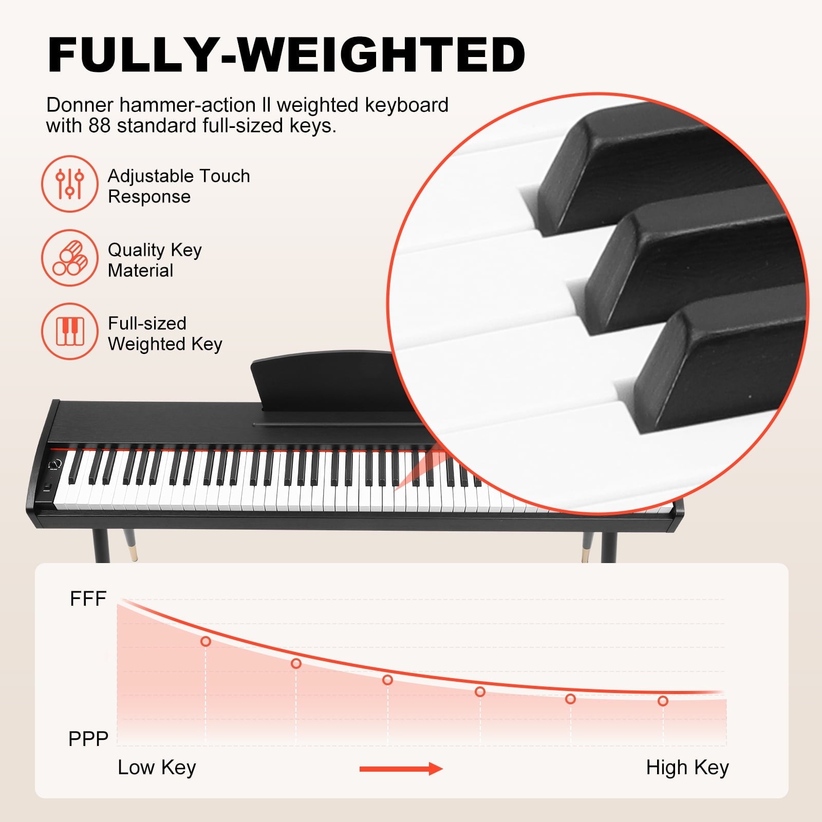 Fenbeli 88 Key Digital Piano Keyboard Full-Size Semi-Weighted Electric Piano with Sustain Pedal, Music Rest, Black