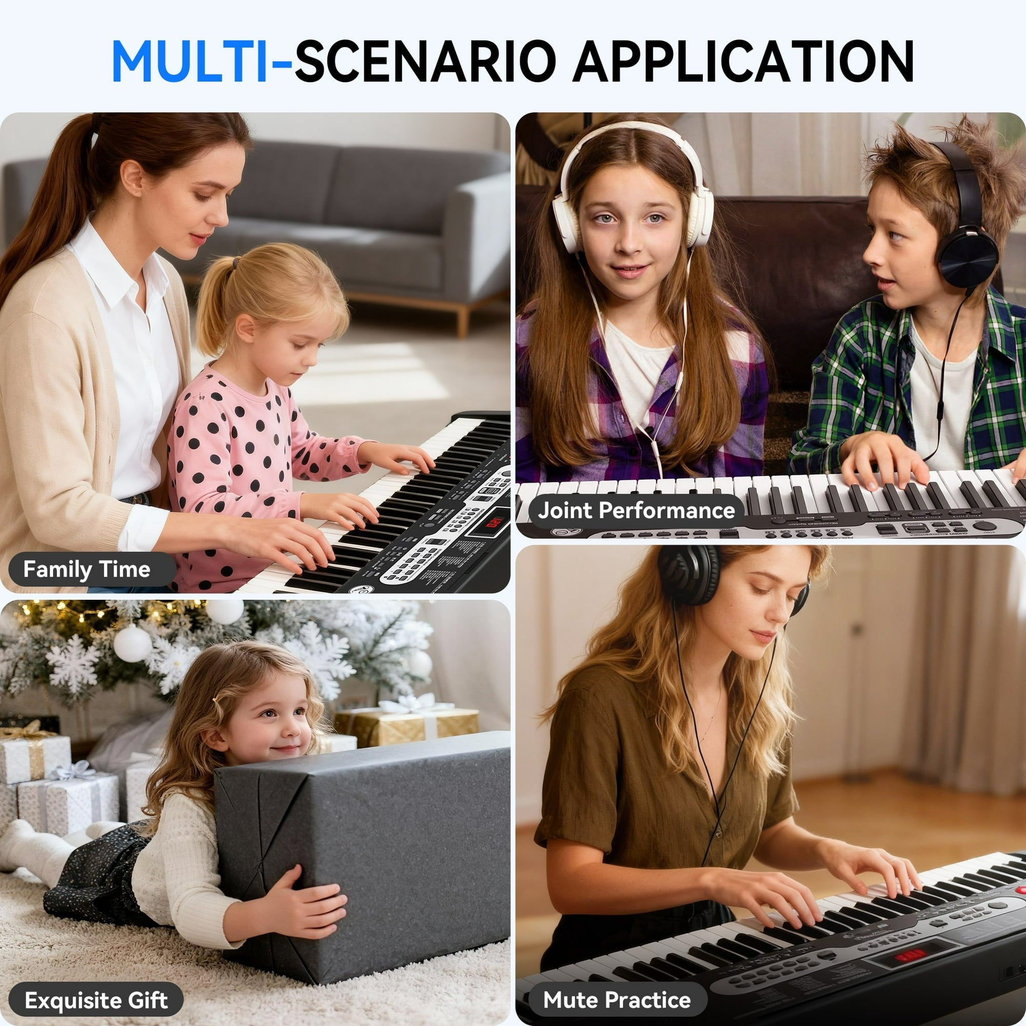 Fenbeli 61-Key Piano Keyboard with Lighted Keys, Stand, Bench, Microphone, Headphone, Electronic Keyboard Piano Set, Black