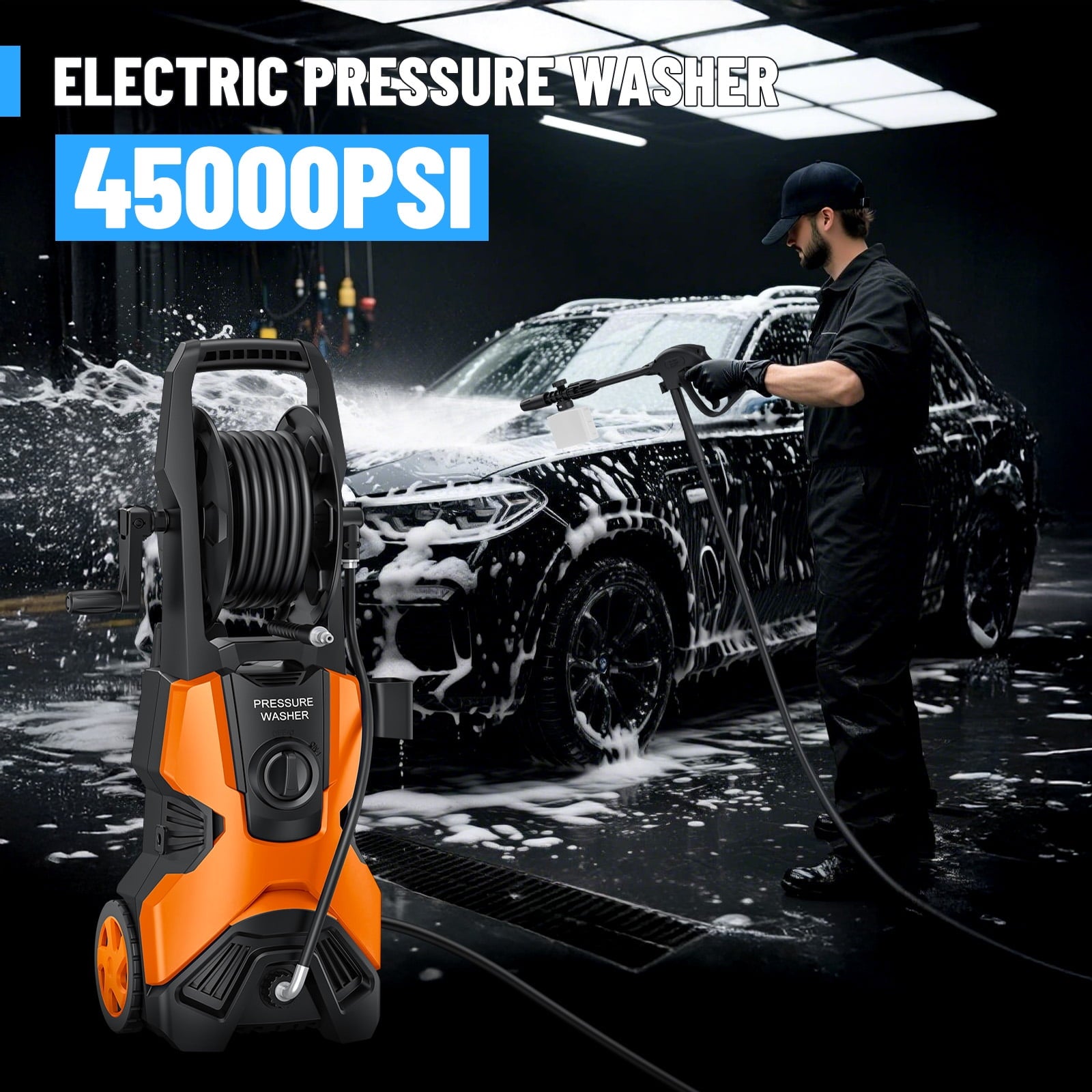 Fenbeli 4500PSI Pressure Washer Electric Power Washer with 23FT Hose and 20FT Power Cord for Cars with 4 Quick Connect Nozzles And 500ml Foam Cannon