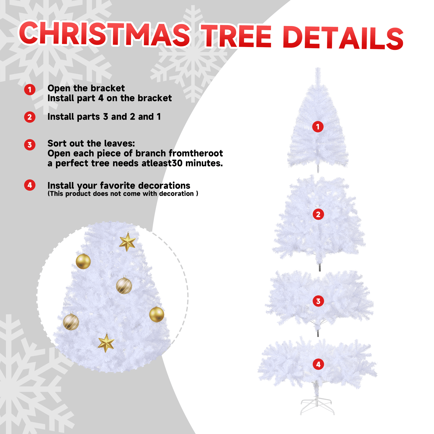 Fenbeli 7.5ft White Artificial Christmas Tree with 1350 Branch Tips for Indoor and Outdoor Decor