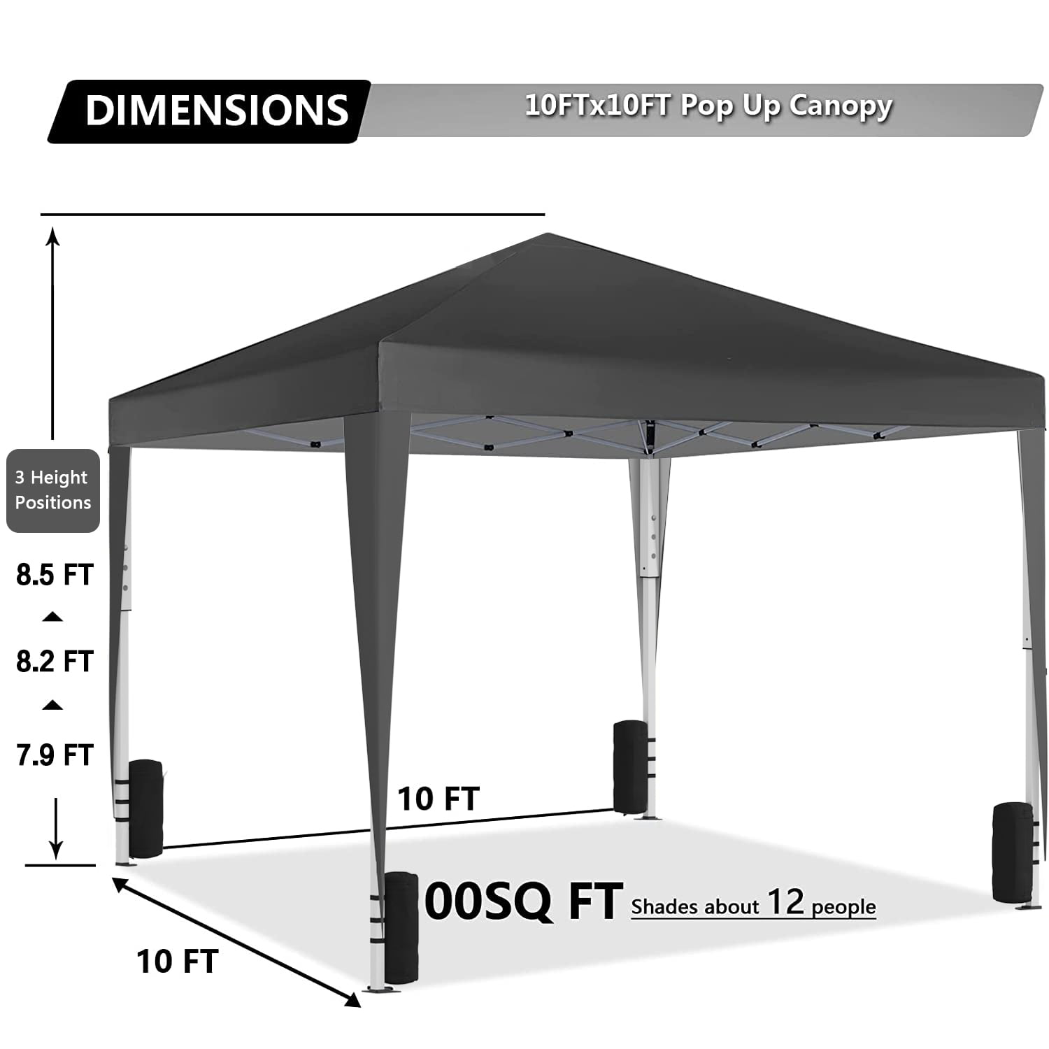 Fenbeli 10x10ft Pop Up Canopy Outdoor Durable Portable Folding Instant with 4 Sandbag & Carrying Bag/Adjustable Height Black