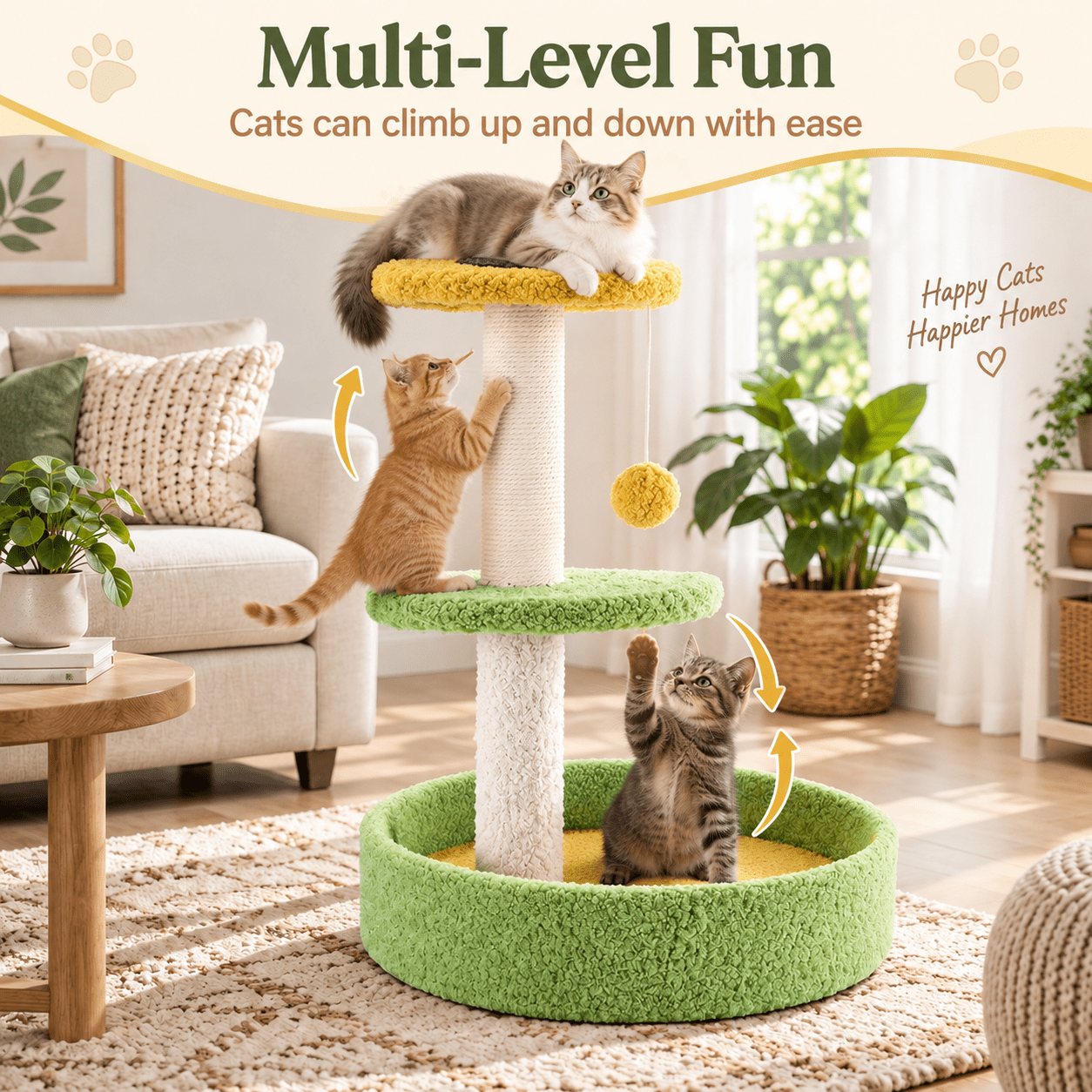 Fenbeli 17 Cat Tree Tower Cat Condo with Sisal Scratching Posts Multi-Level Cat Tower for Indoor Medium Cats, Green
