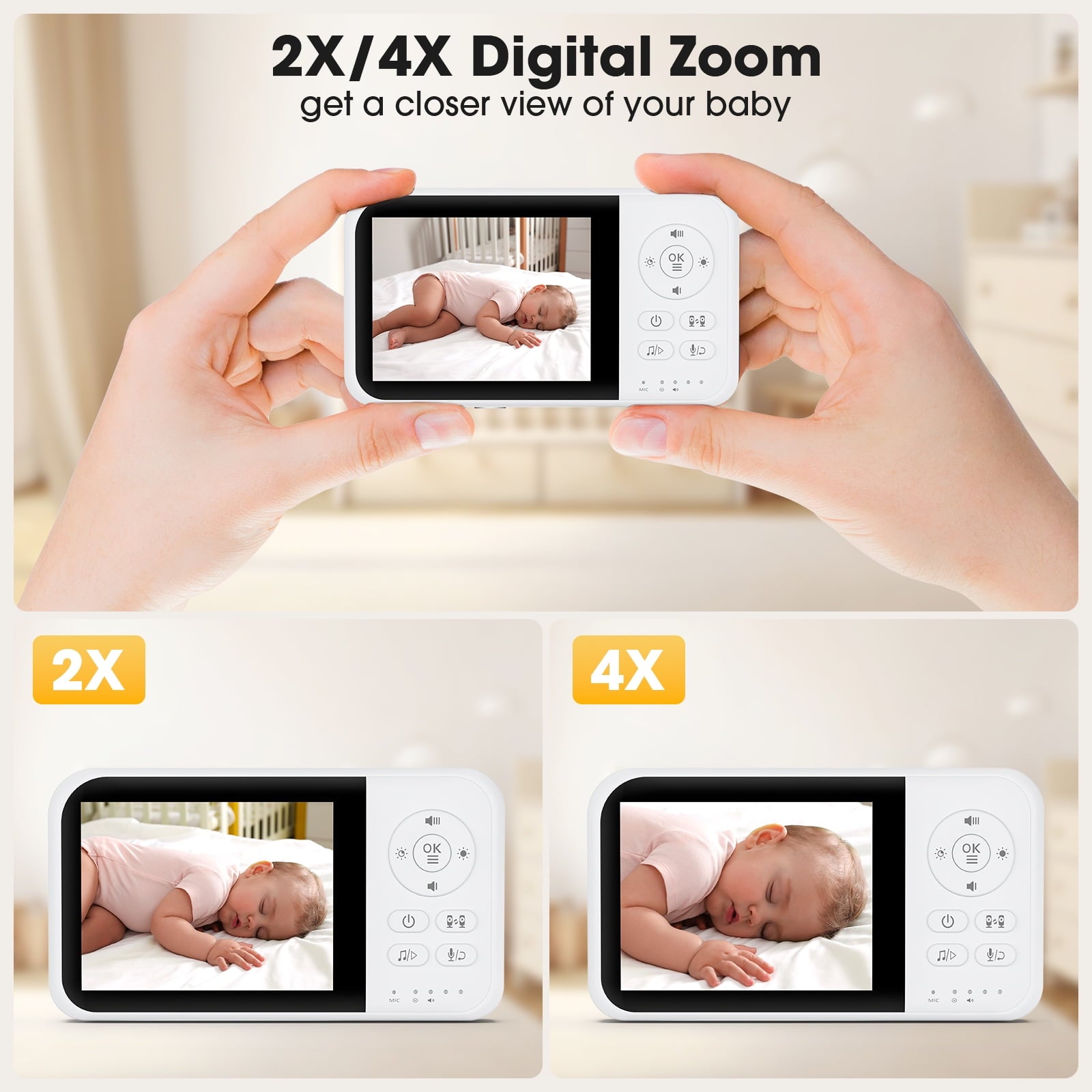 Fenbeli Baby Monitor with Camera and Audio, 3.2'' HD Screen Baby Camera for Baby/Elderly, ECO/VOX Mode, Night Vision
