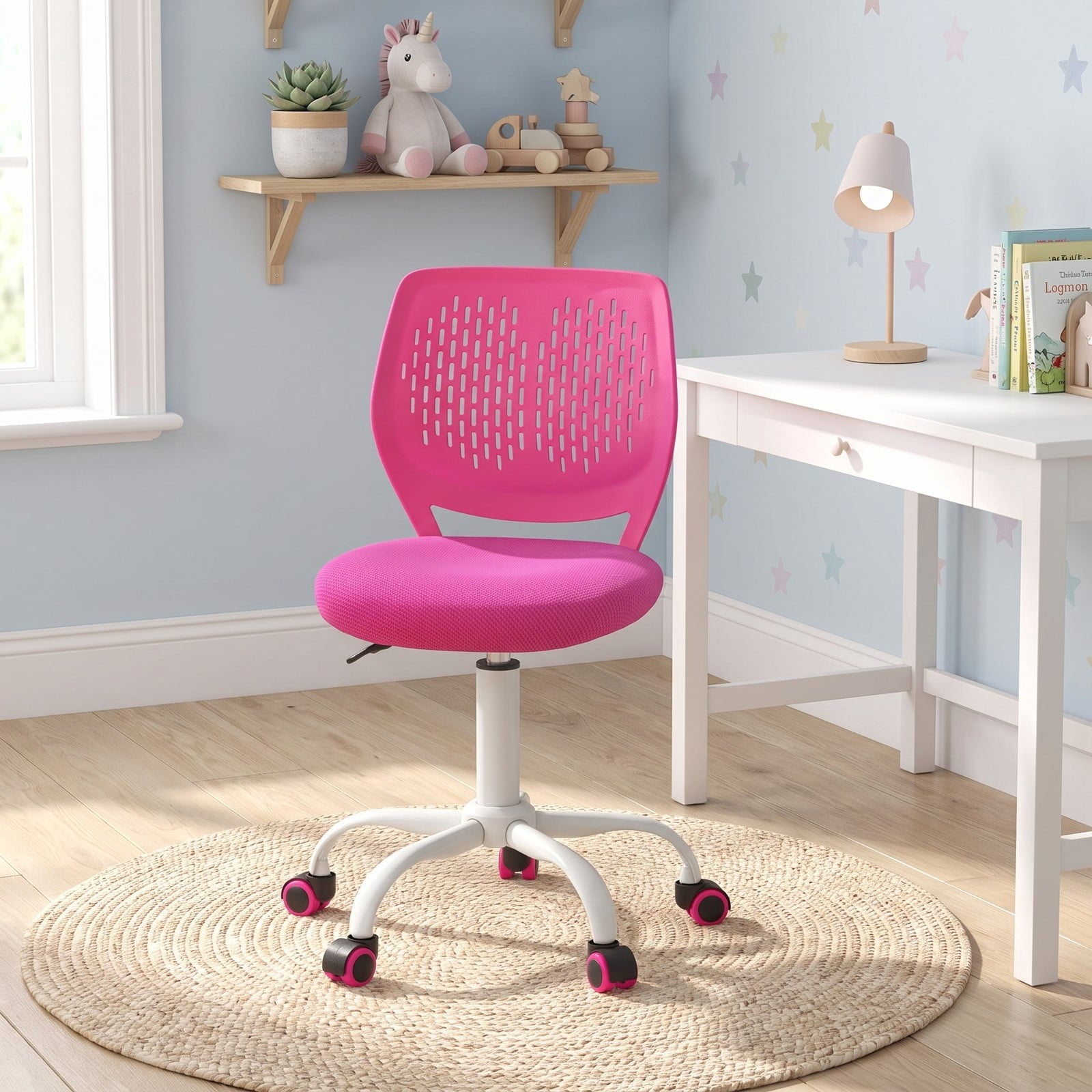 Fenbeli Ergonomic Children Study Chair with Adjustable Height, 250 lbs Capacity, Sponge Mesh Metal Frame, 19.5 x 19.5 x 29.5-34 Footprint, Pink