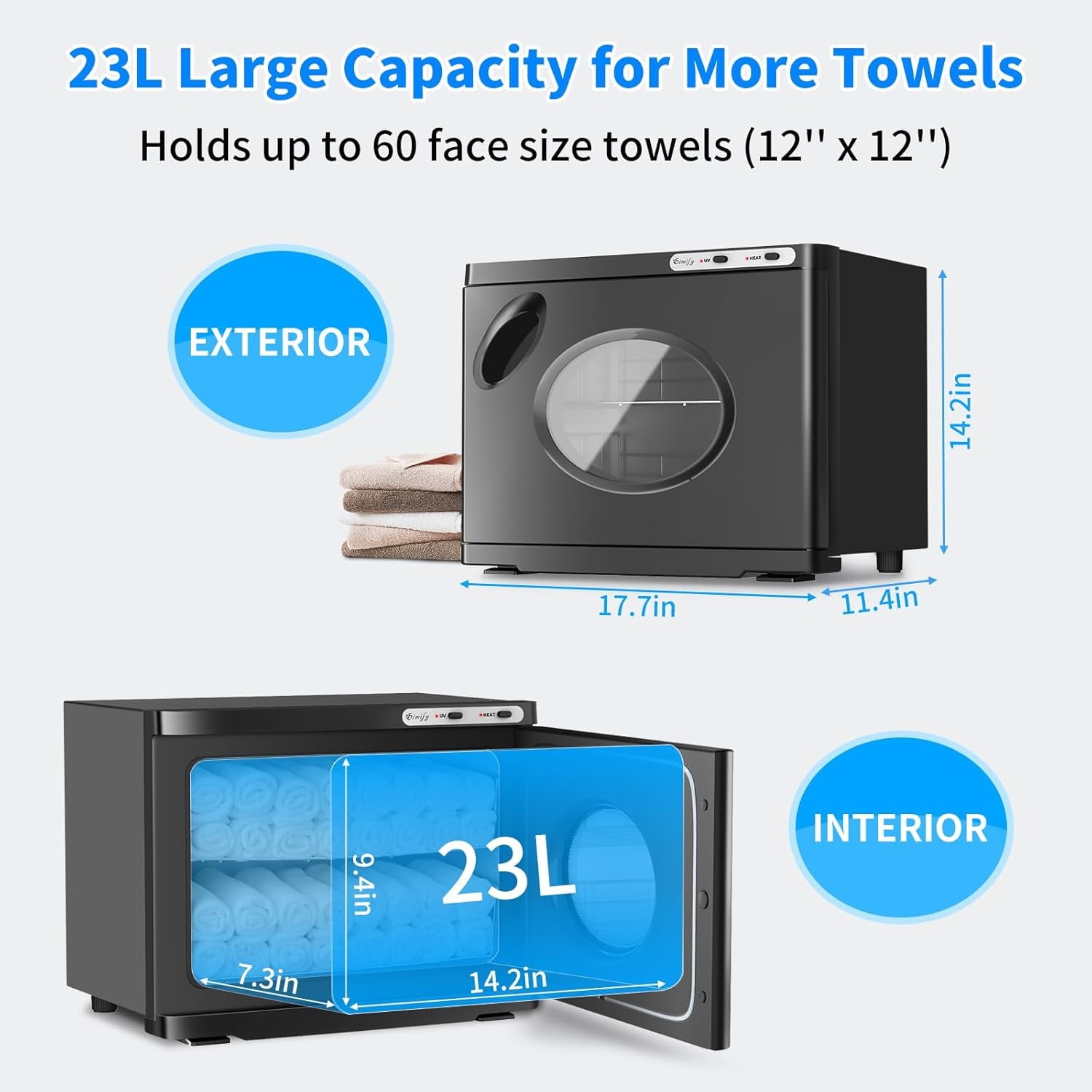 Fenbeli Hot Towel Warmer Professional 23L Large Capacity Hot Towel Cabinet with See Through Window 2-in-1 Spa Towel Warmers