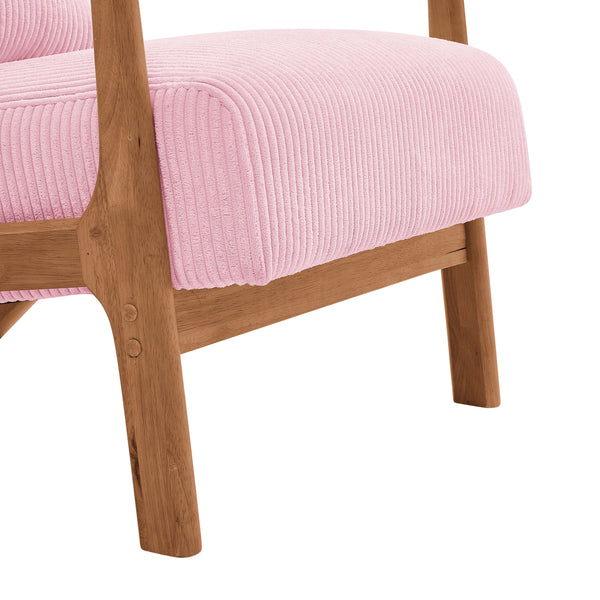 Furnibear Accent Chair, Thick Padded Corduroy Armchair with Solid Wood Frame - Easy Assembly,Pink