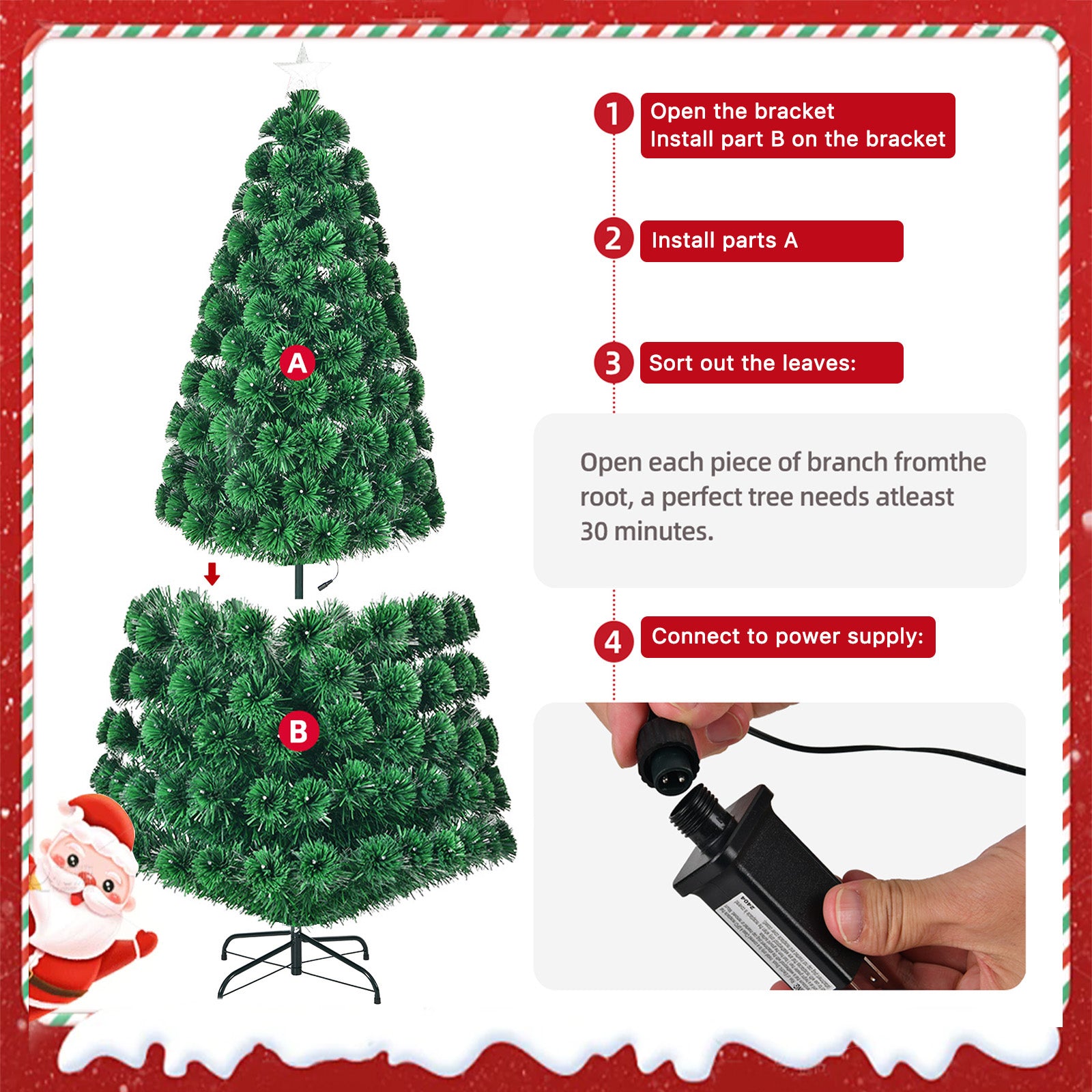 Fenbeli 6' Tall Pre-Lit Fir Artificial Christmas Tree with 235 Lights and 235 Tips Christmas Decoration Green