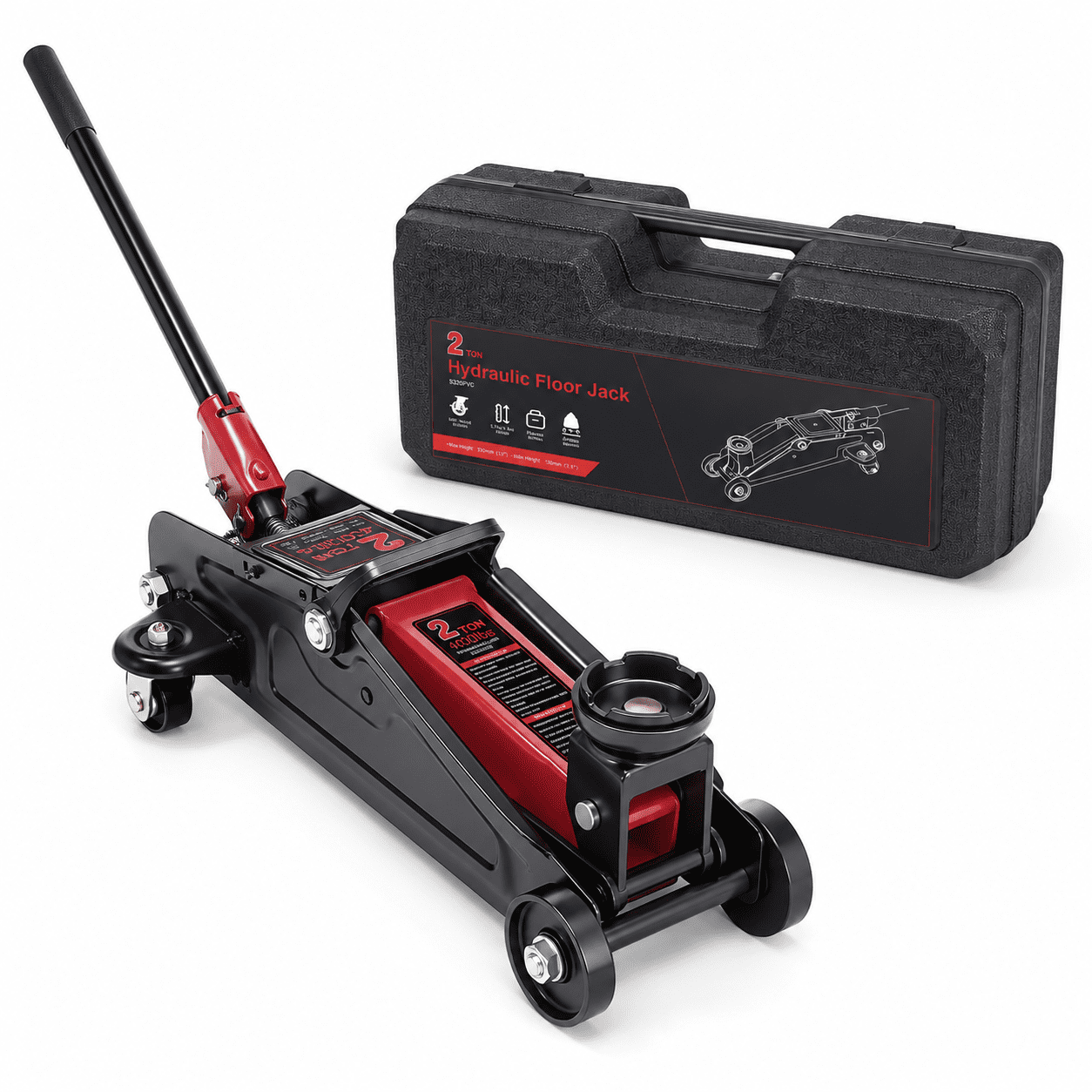 Fenbeli 2 Ton Low Profile Hydraulic Floor Jack, 4000 lb Quick Lift Steel Trolley Jack for Sedans, Small SUVs, Golf Carts and Lawn Mowers, Red and Black