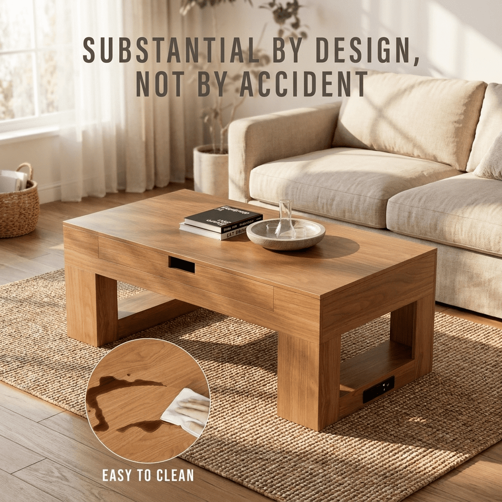 Furnibear Lift Top Coffee Table with Puzzle Tray and Charging Station for Living Room, Brown