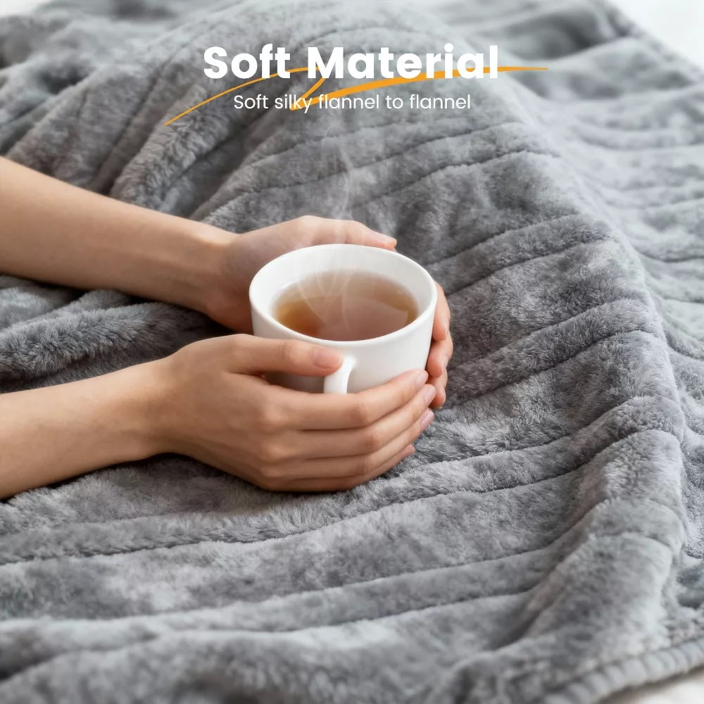 Fenbeli Heated Blanket 60 71 Throw Blanket Fast Heating Electric Blanket Soft Flannel Over-Heat Protection Gifts for Grandma Gray