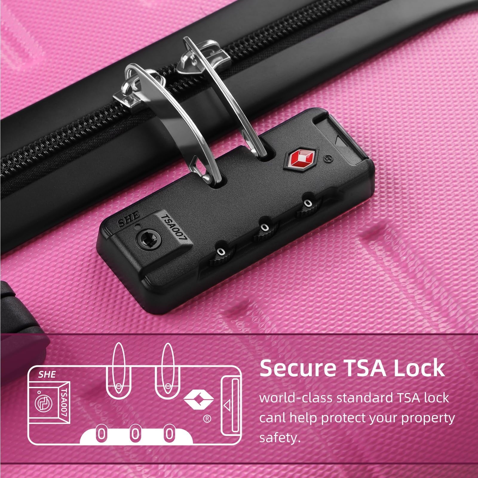 Fenbeli 3 Piece Luggage Sets with TSA Locks Hardside Suitcase Set with Spinner Wheels 20in24in28in Pink