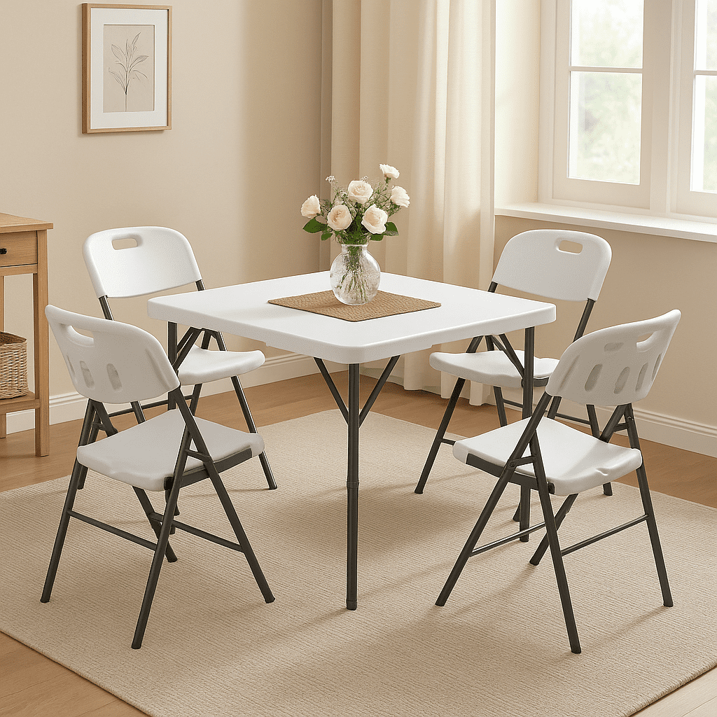 Fenbeli 5 Piece Folding Table and Chairs, Portable Event Card Table with Chairs Set of 4 for Indoor/Outdoor, Picnic, Game Room White