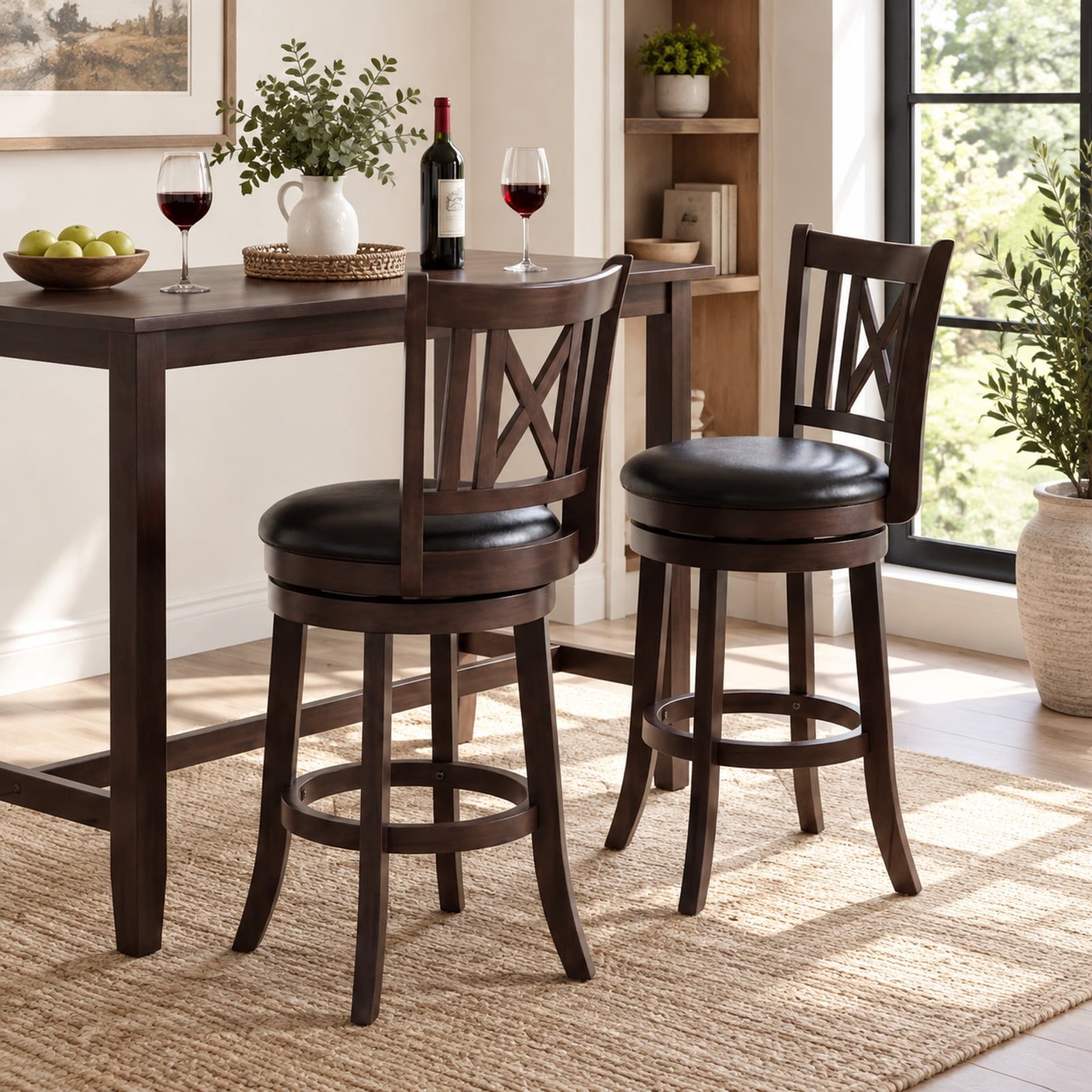 Fenbeli Set of 2 Bar Stools Swivel Bar Chairs with Hollowed Backrest and Footrest-26 inches, Capacity 275 lbs Capacity, 20 x 18 x 39.5 Footprint