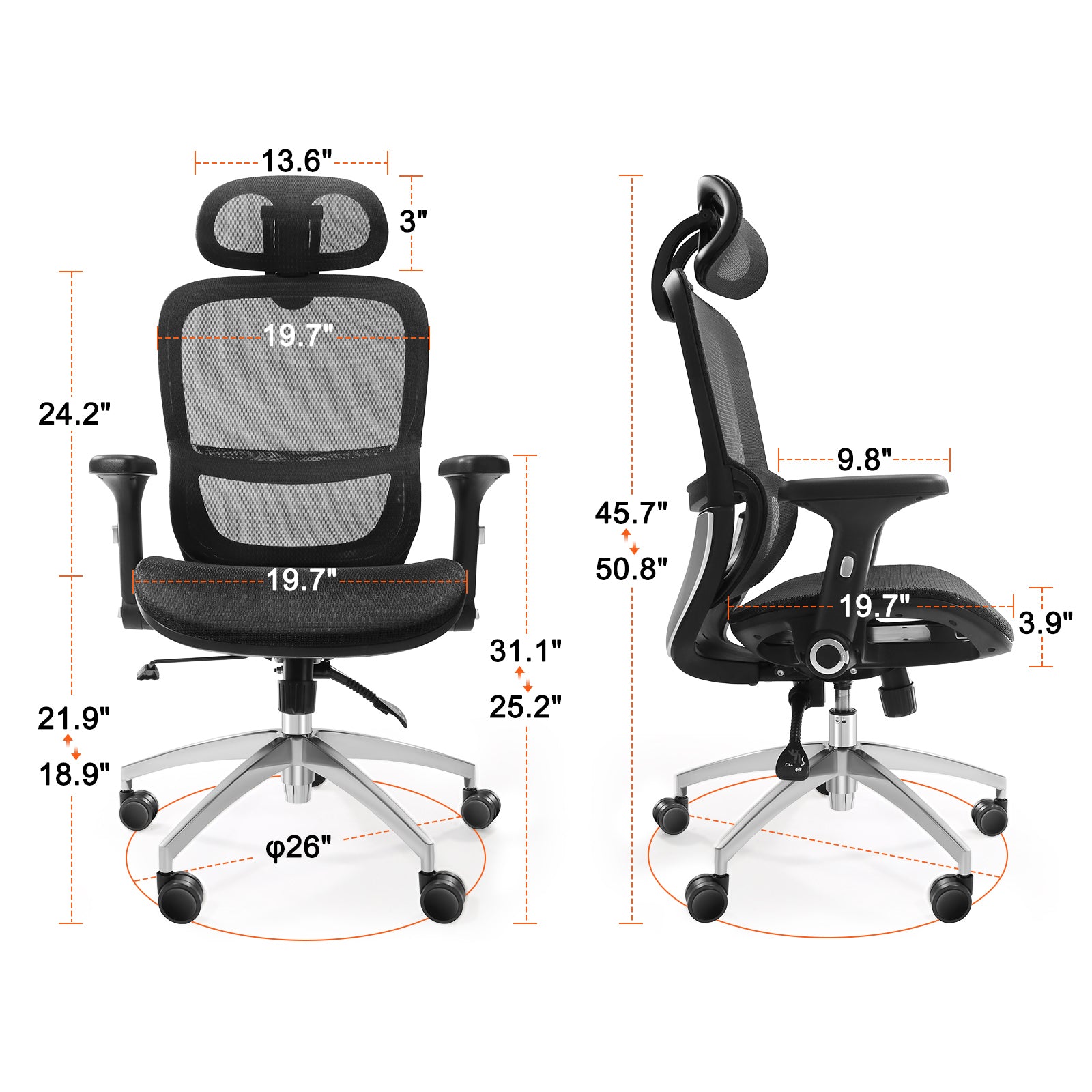 Mesh High Back Office Chair with Adjustable Lumbar Support and Headrest, Swivel Computer Desk Chair