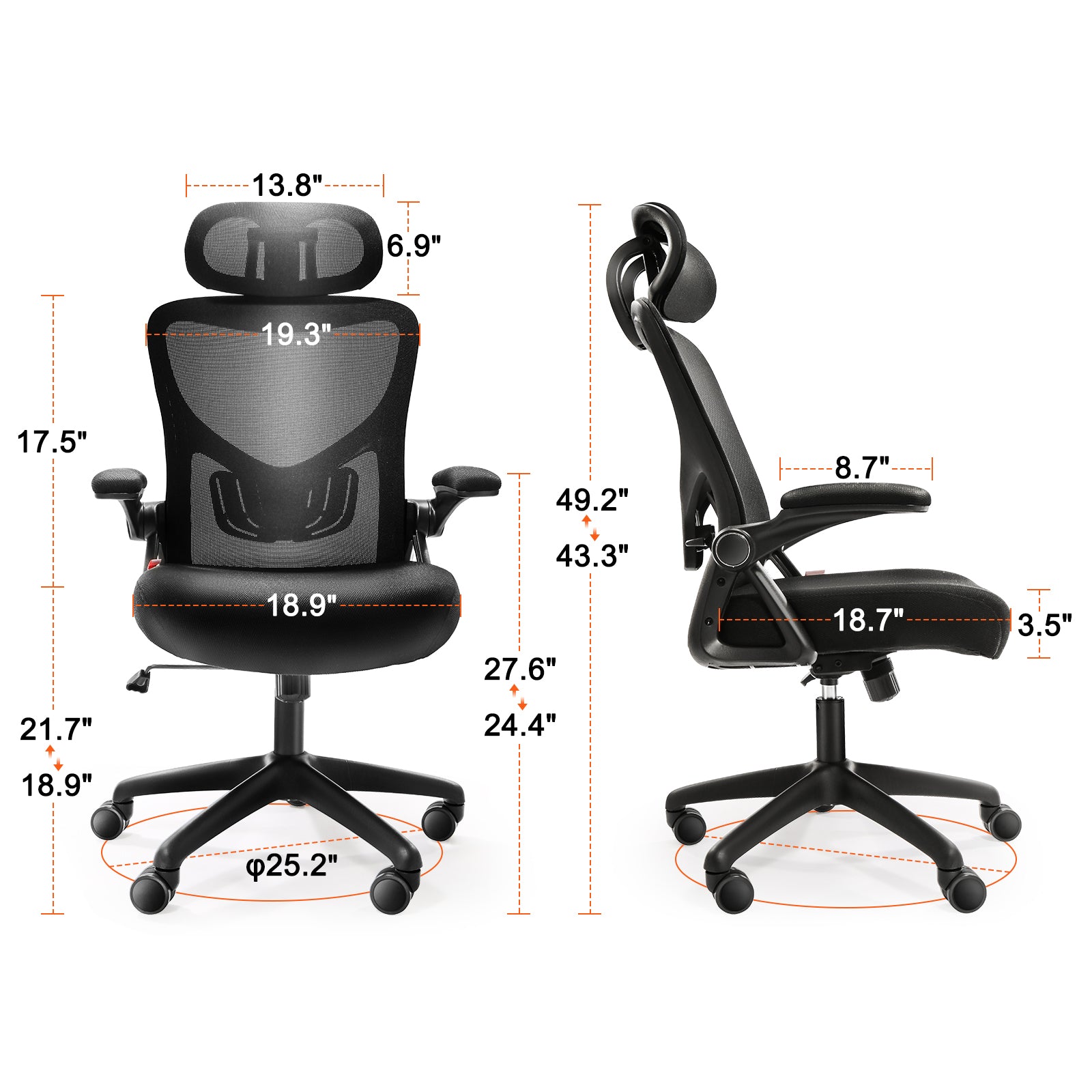 High Back Ergonomic Office Chair with Adjustable Lumbar Support, Headrest and 2D Armrest, Computer Desk Chair