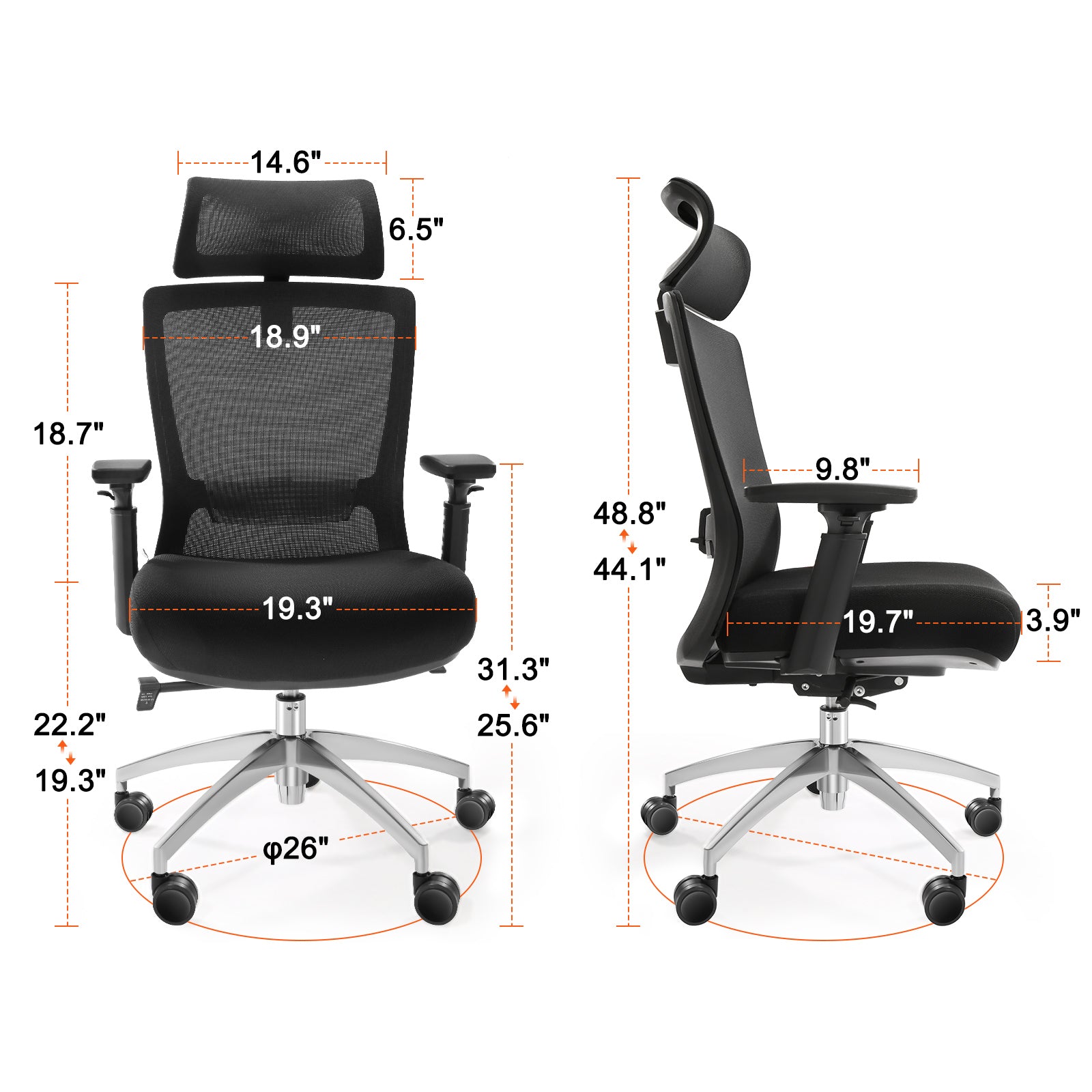Ergonomic Office Chair with Slide Seat, Adjustable Lumbar Support and Headrest, Swivel Computer Desk Chair