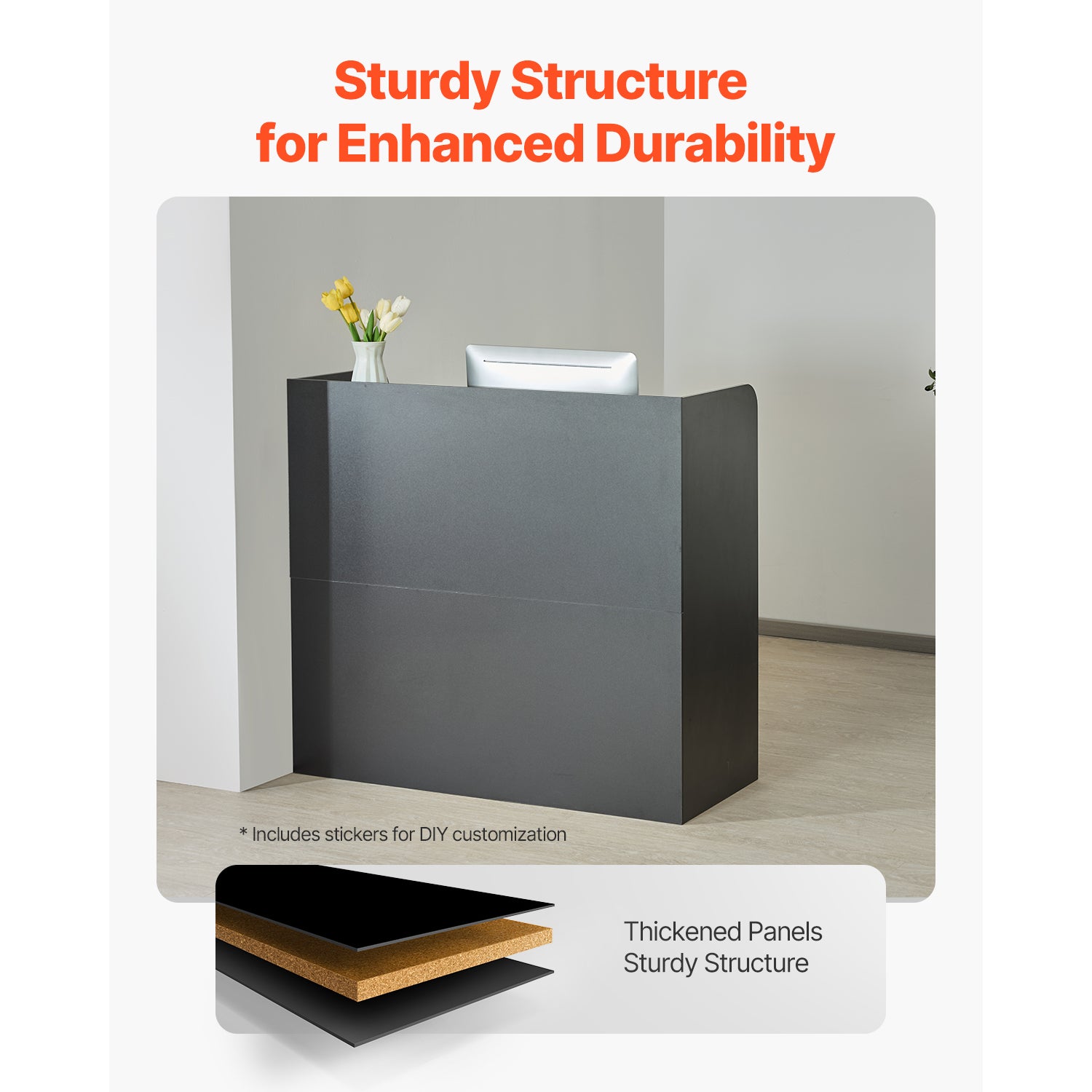 47 in. Rectangular Reception Desk with Lockable Drawer and Storage Cabinet, Black, for Checkout, Lobby, Salon, Office