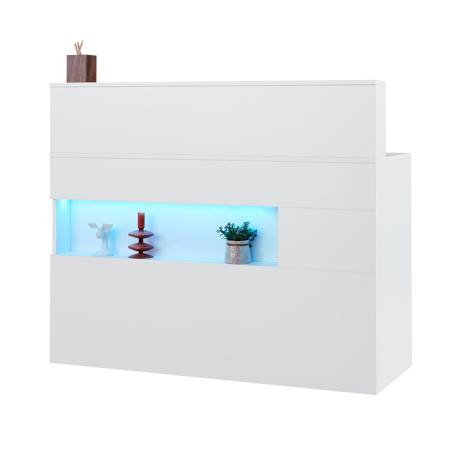 47 in. Rectangular Reception Desk with LED Light, 2 Drawers and Power Outlets, White, for Checkout, Lobby, Salon