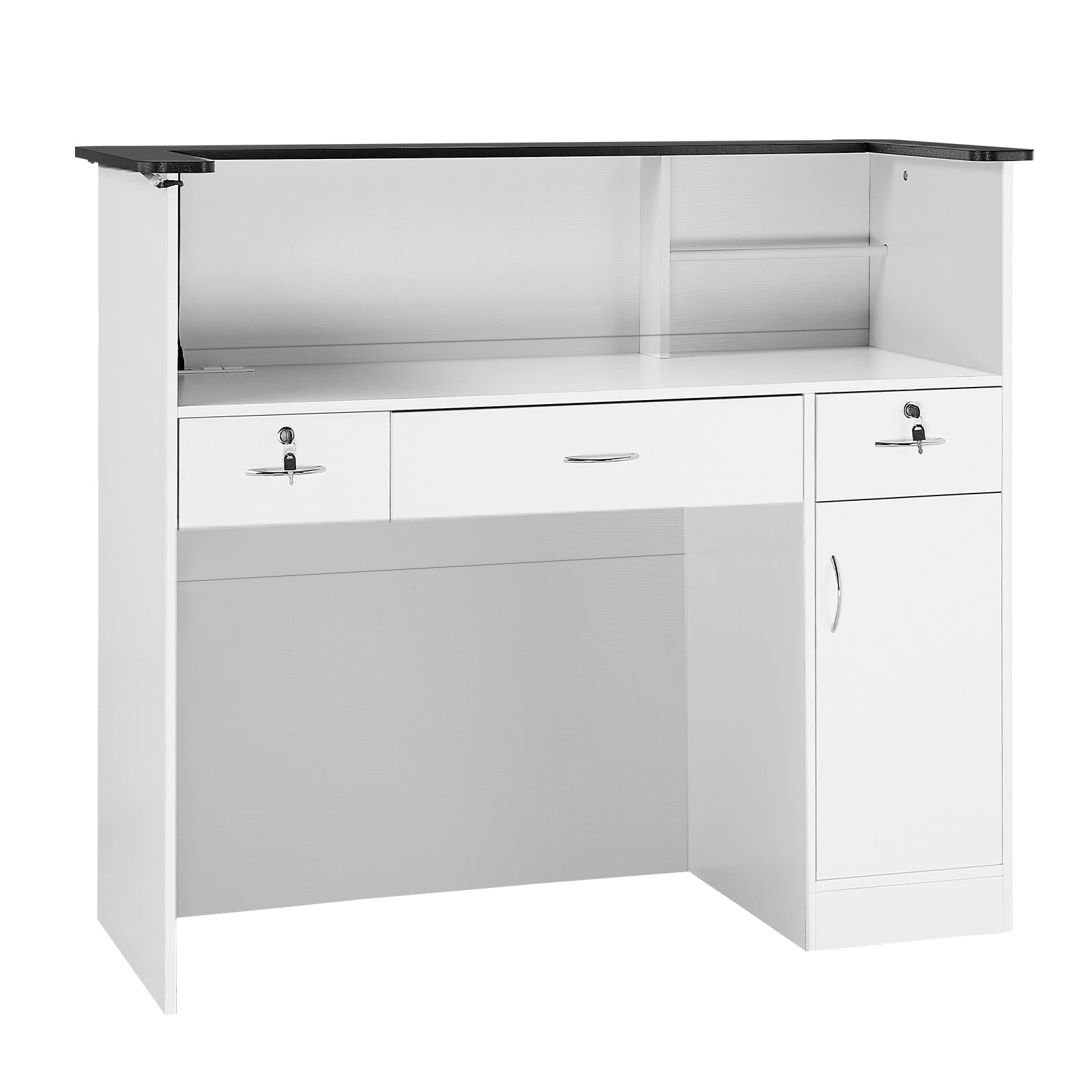 50 in. Rectangular Reception Desk with LED Light Strip, 3 Drawers and Storage Cabinets, White and Black