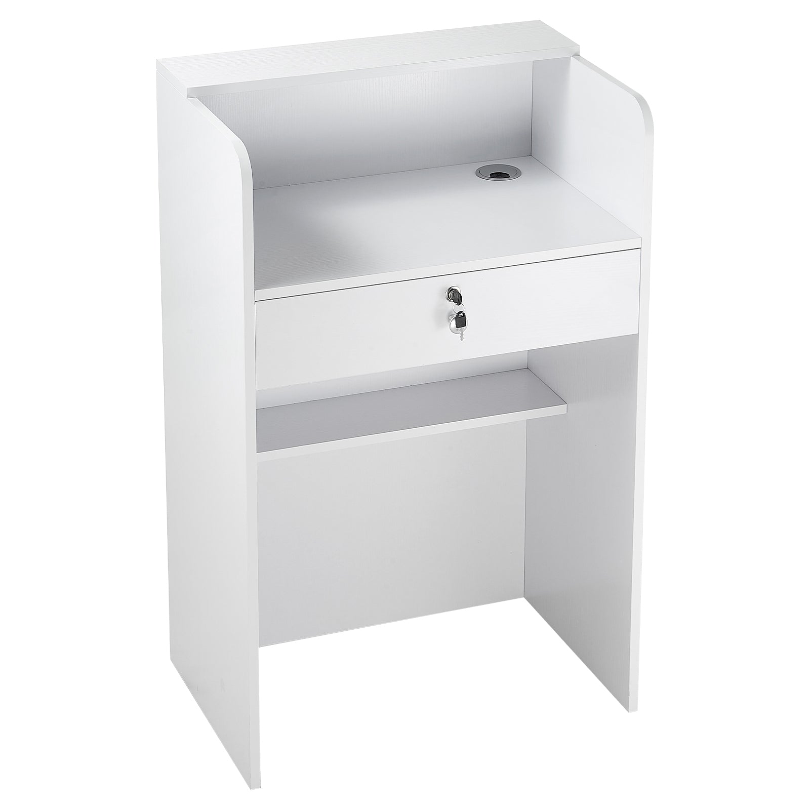 23.6 in. Small Rectangular Reception Desk with Drawer, White, Minimalist Counter Table for Office, Salon