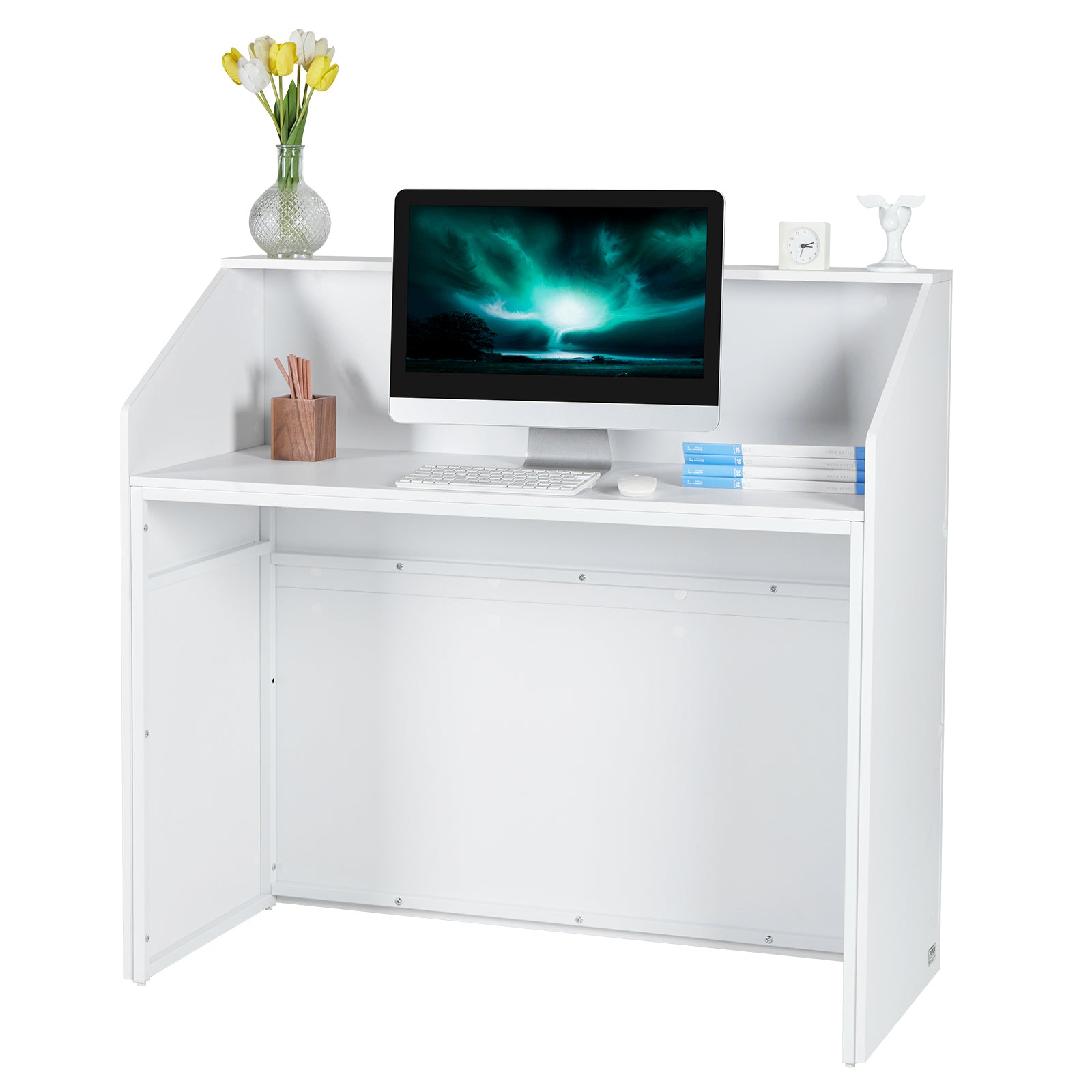 46 in. Rectangular Reception Desk, Retail Front Counter Table, White, for Checkout, Lobby, Salon and Office
