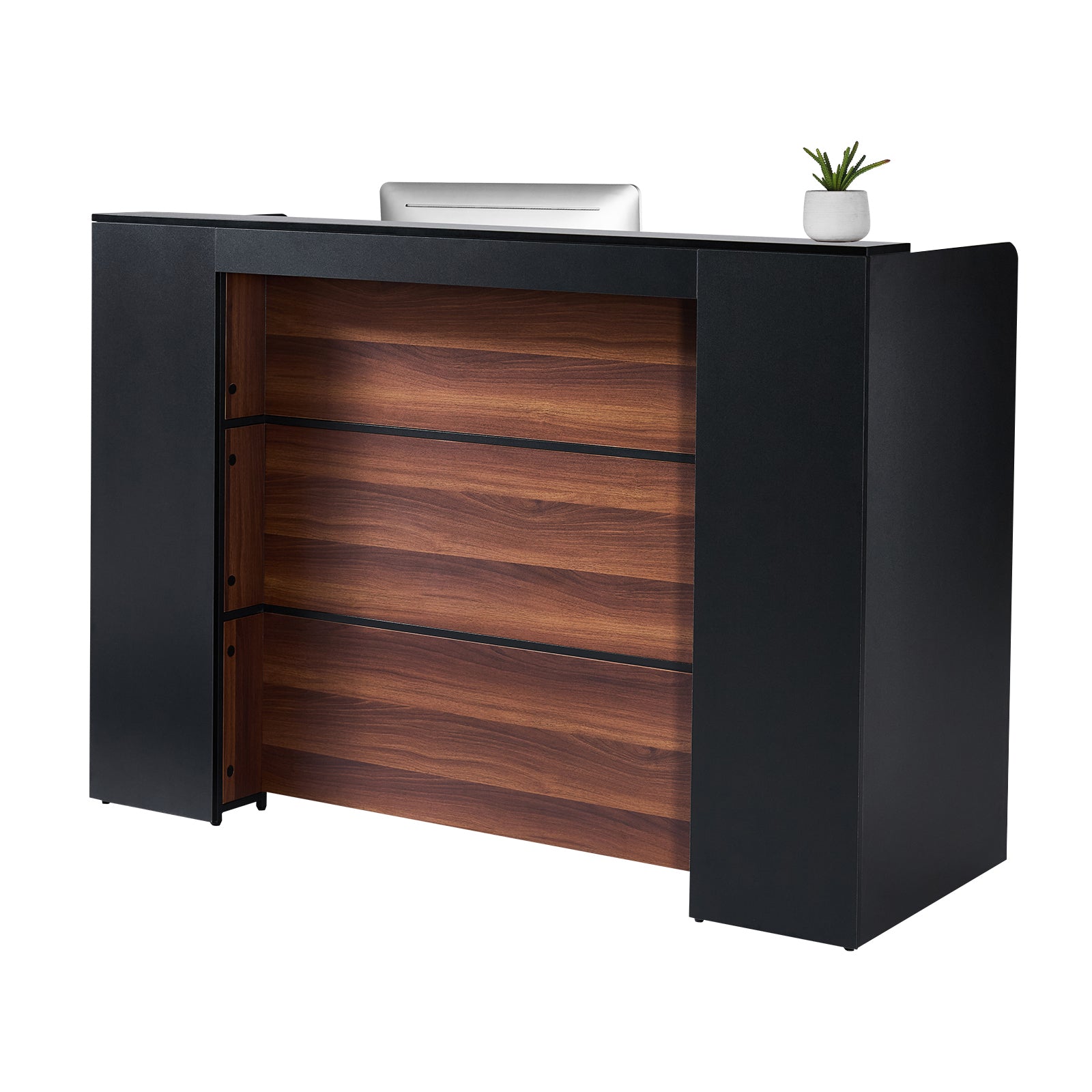 62 in. Rectangular Reception Desk with LED Light, Black and Brown, for Checkout, Lobby, Salon, Office